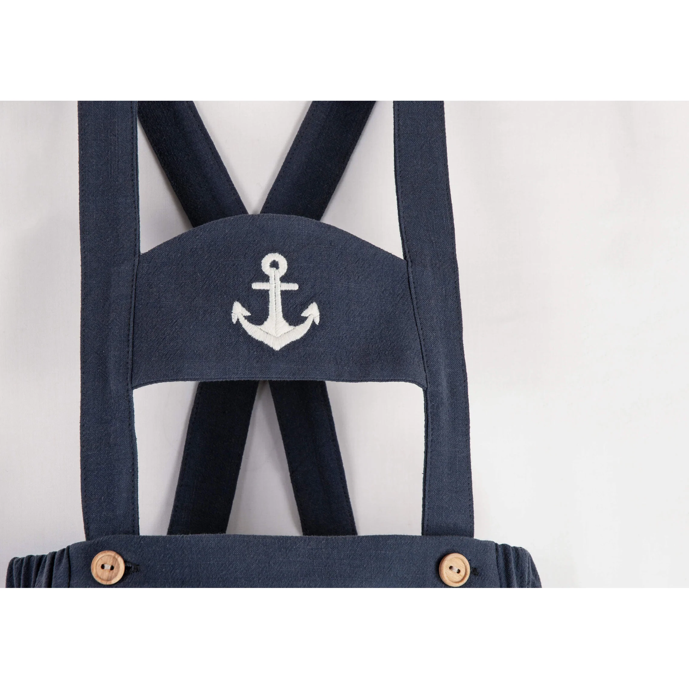Popelin Navy Blue Anchor Strap Dungarees - Image 3