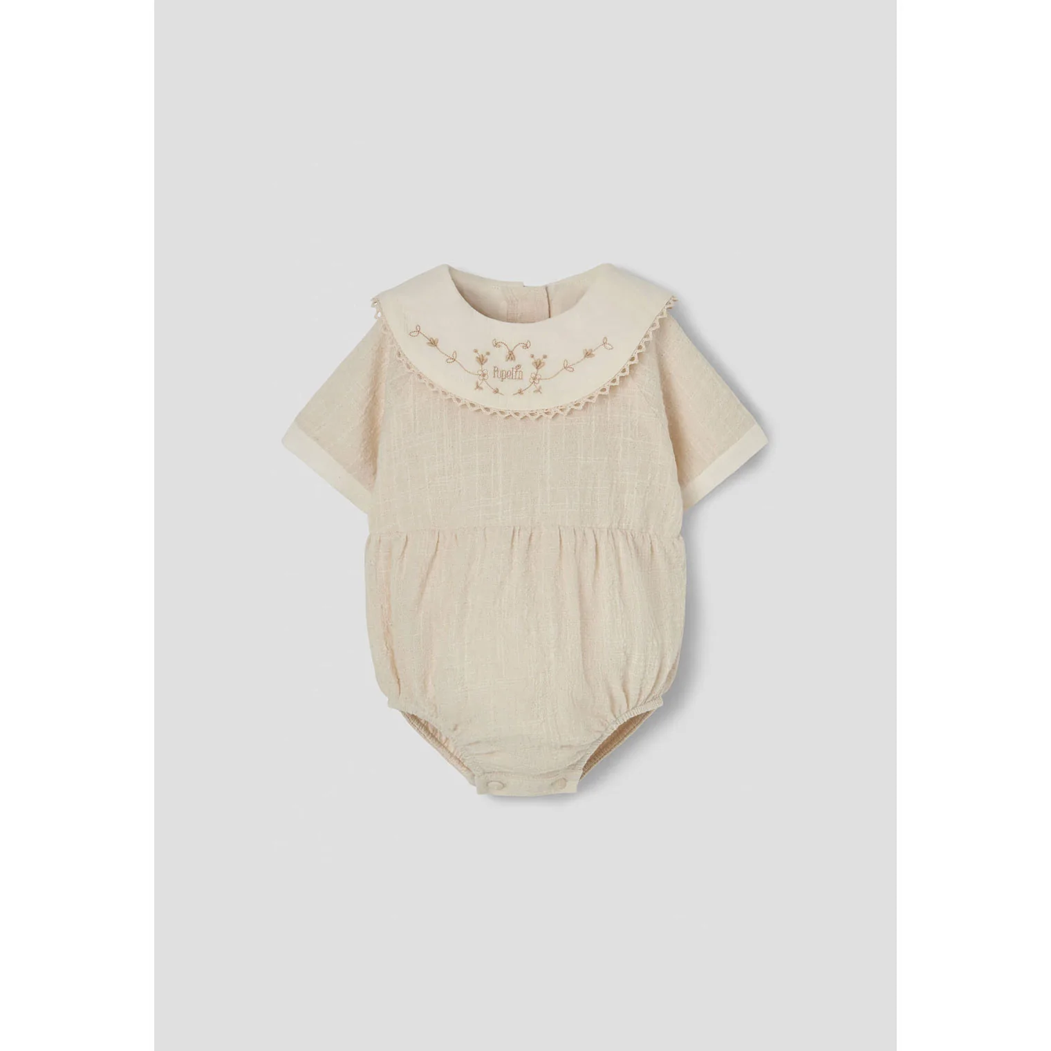 Popelin Off White Embroidered Collar Romper