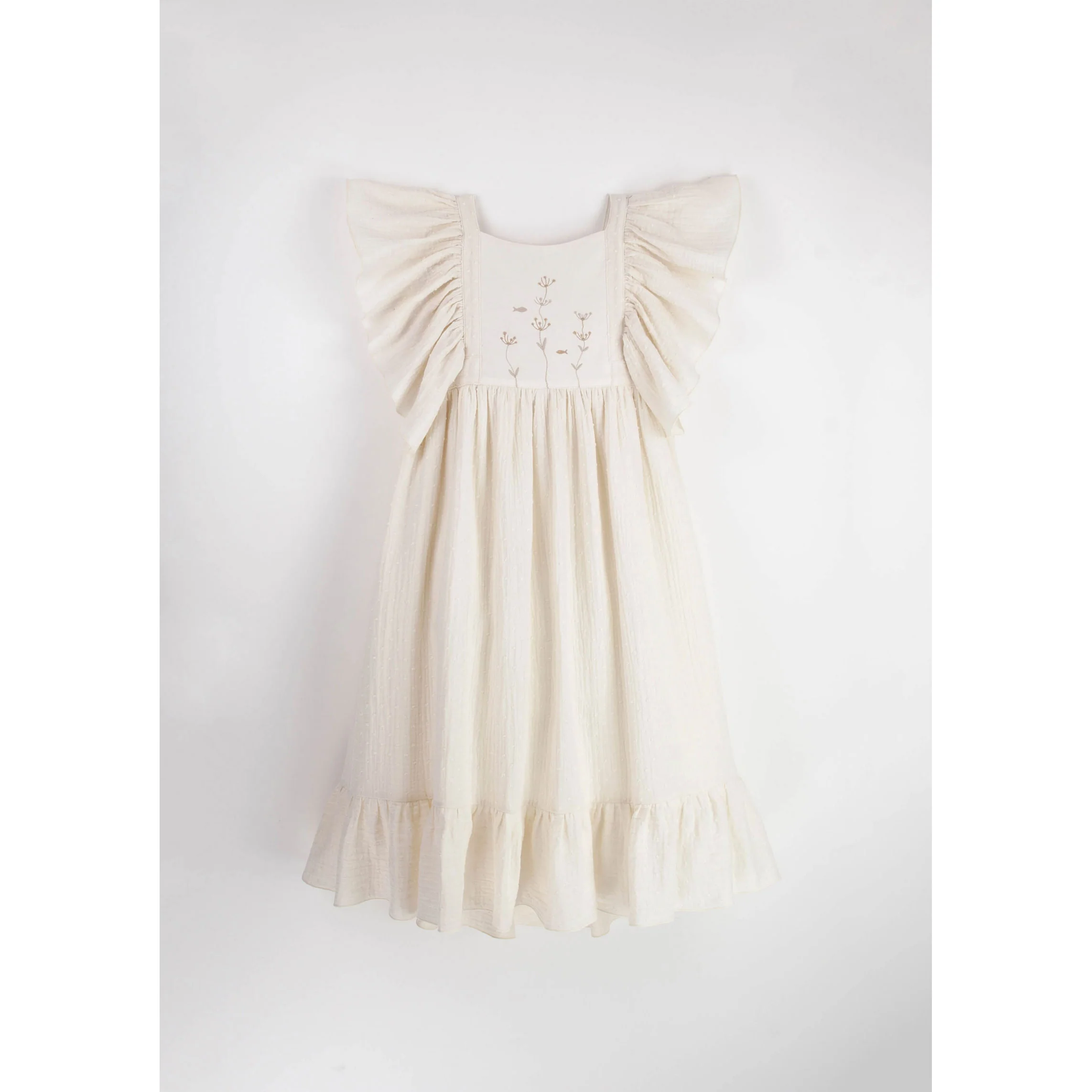 Popelin Off White Frill Midi Dress