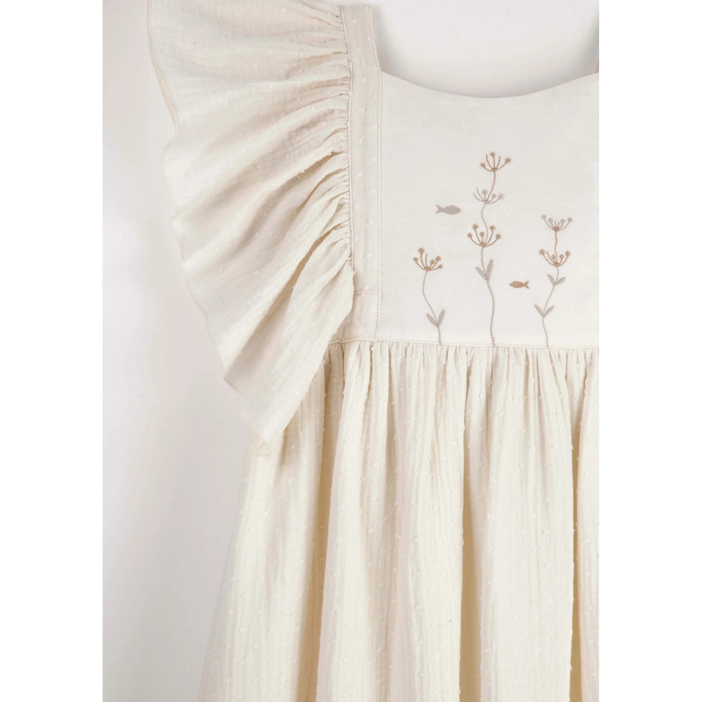 Popelin Off White Frill Midi Dress - Image 3