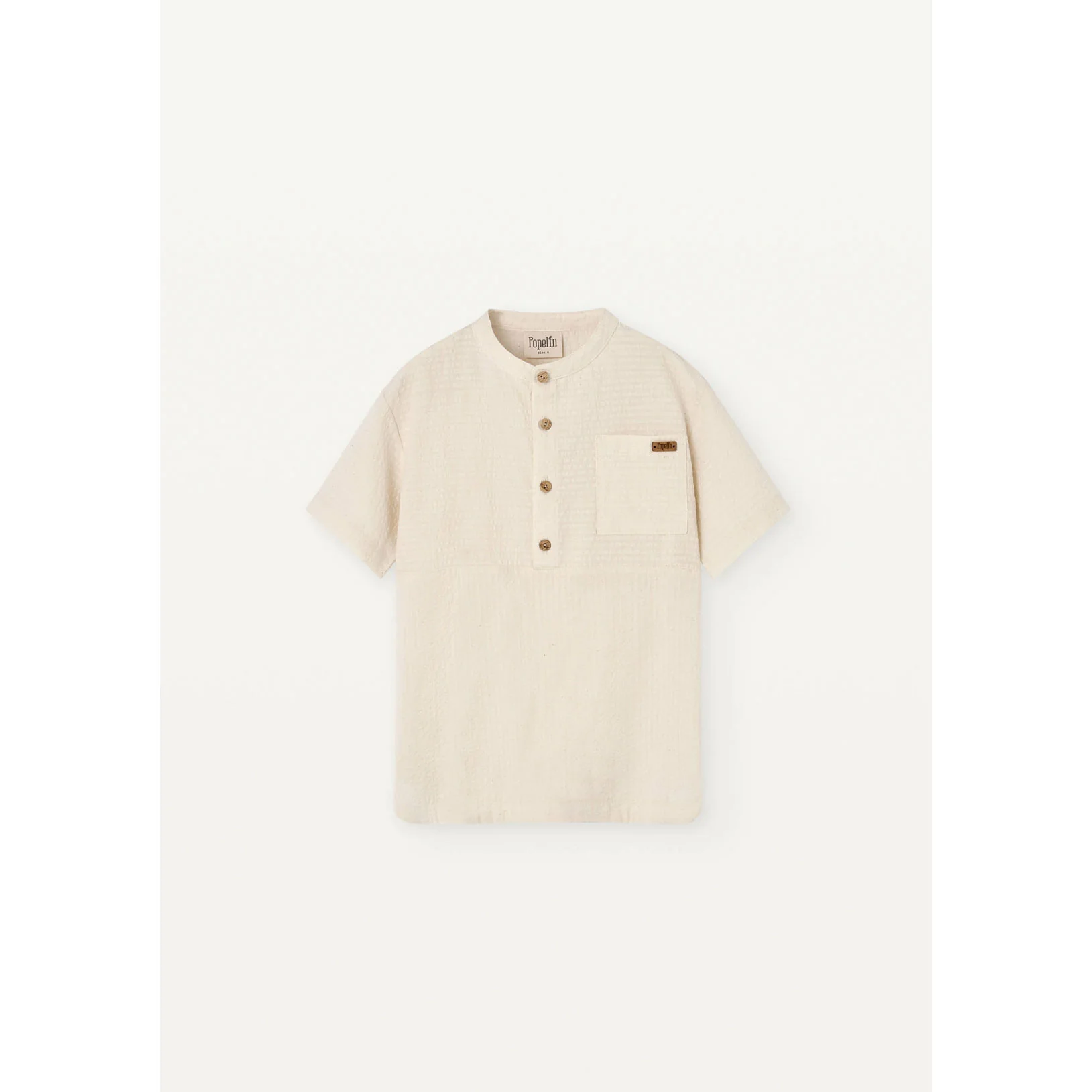 Popelin Off White Mandarin Collar Shirt