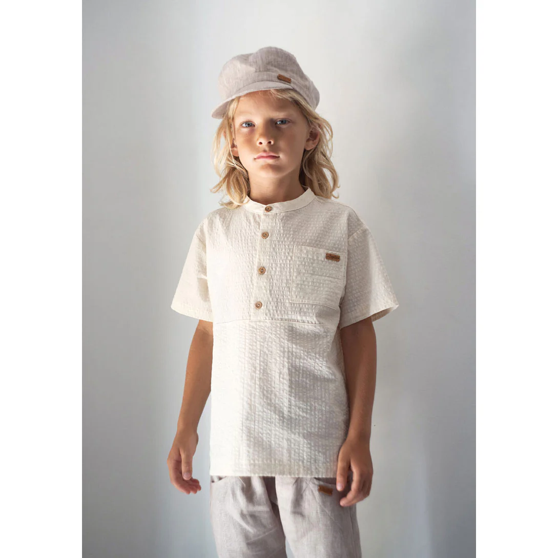 Popelin Off White Mandarin Collar Shirt - Image 2