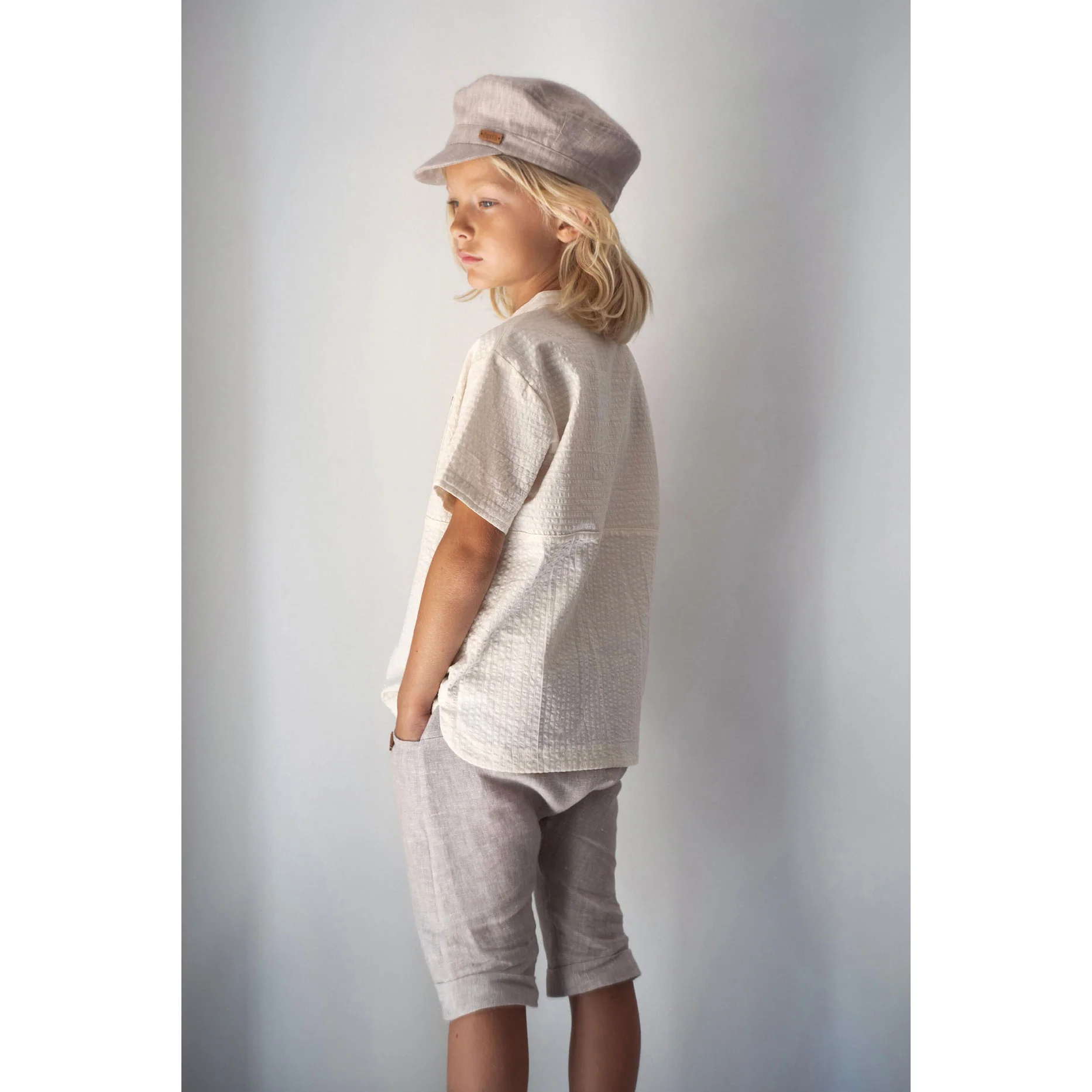 Popelin Off White Mandarin Collar Shirt - Image 4