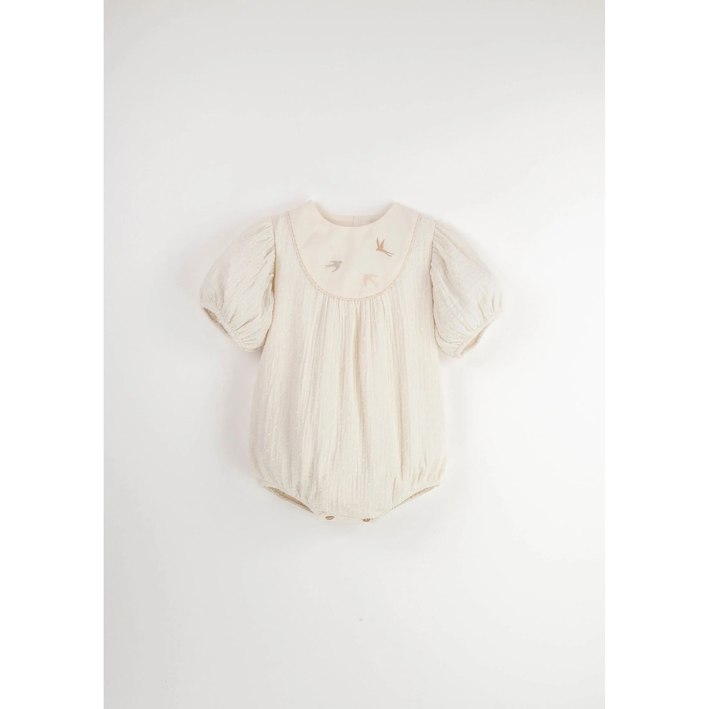 Popelin Off White Yoke Embroidered Romper