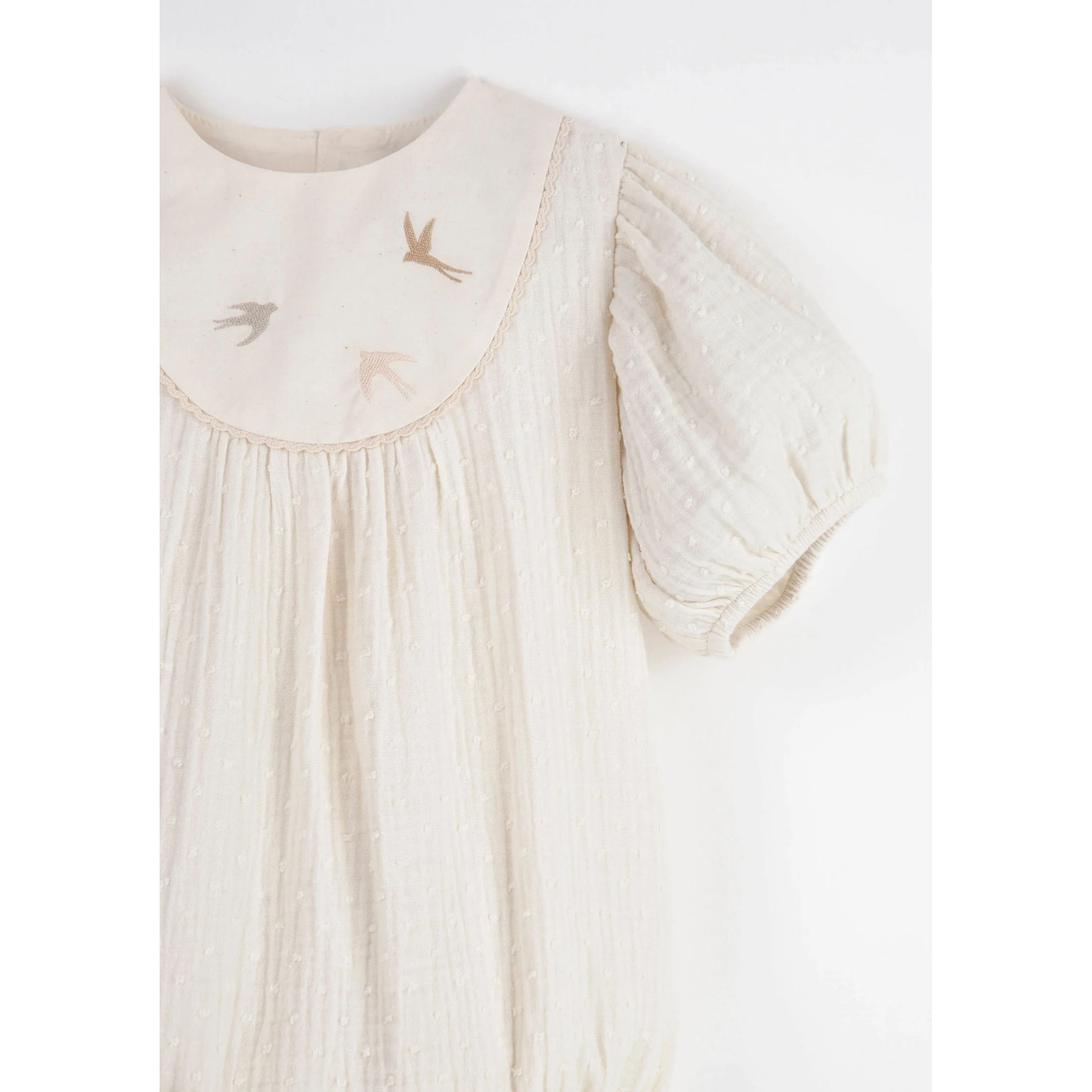 Popelin Off White Yoke Embroidered Romper - Image 3