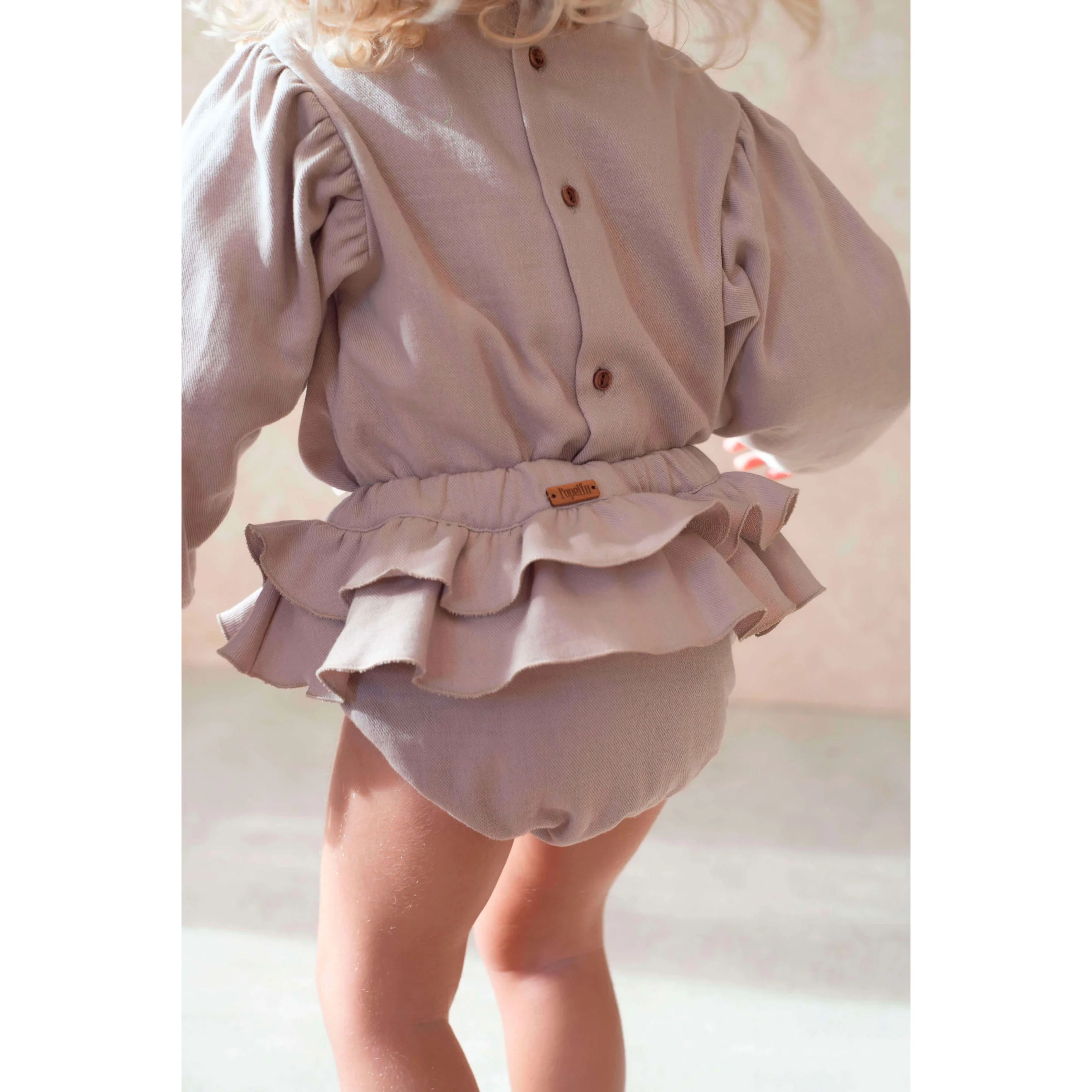 Popelin Sand Double Frill Romper - Image 3