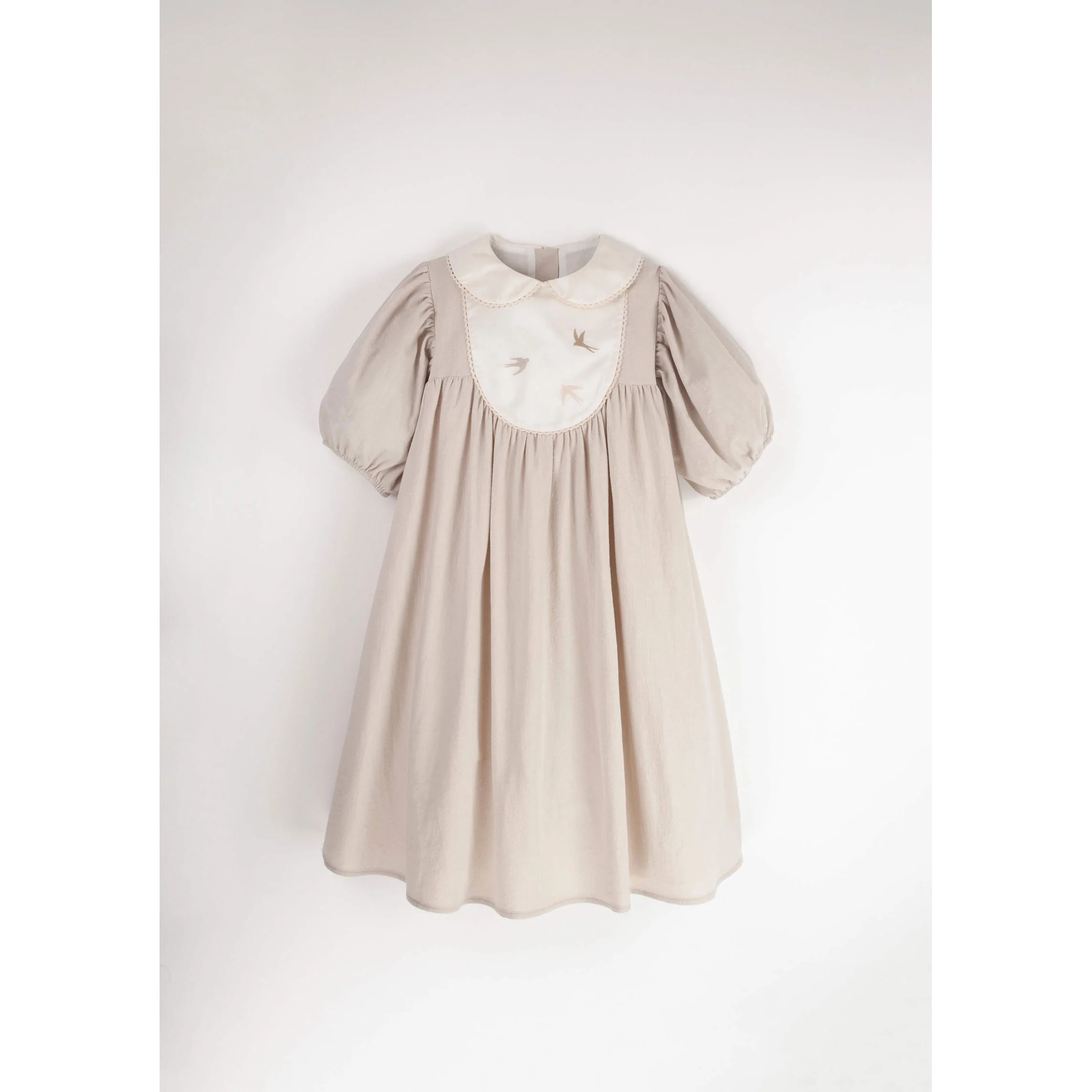 Popelin Sand Embroidered Yoke Dress