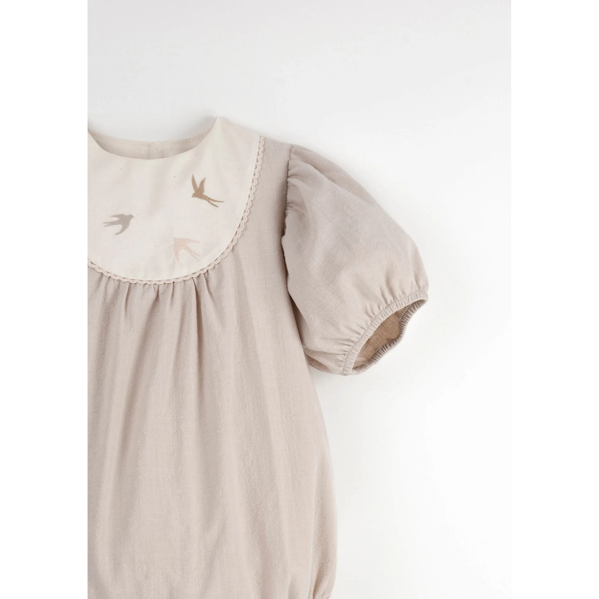Popelin Sand Embroidered Yoke Romper - Image 2