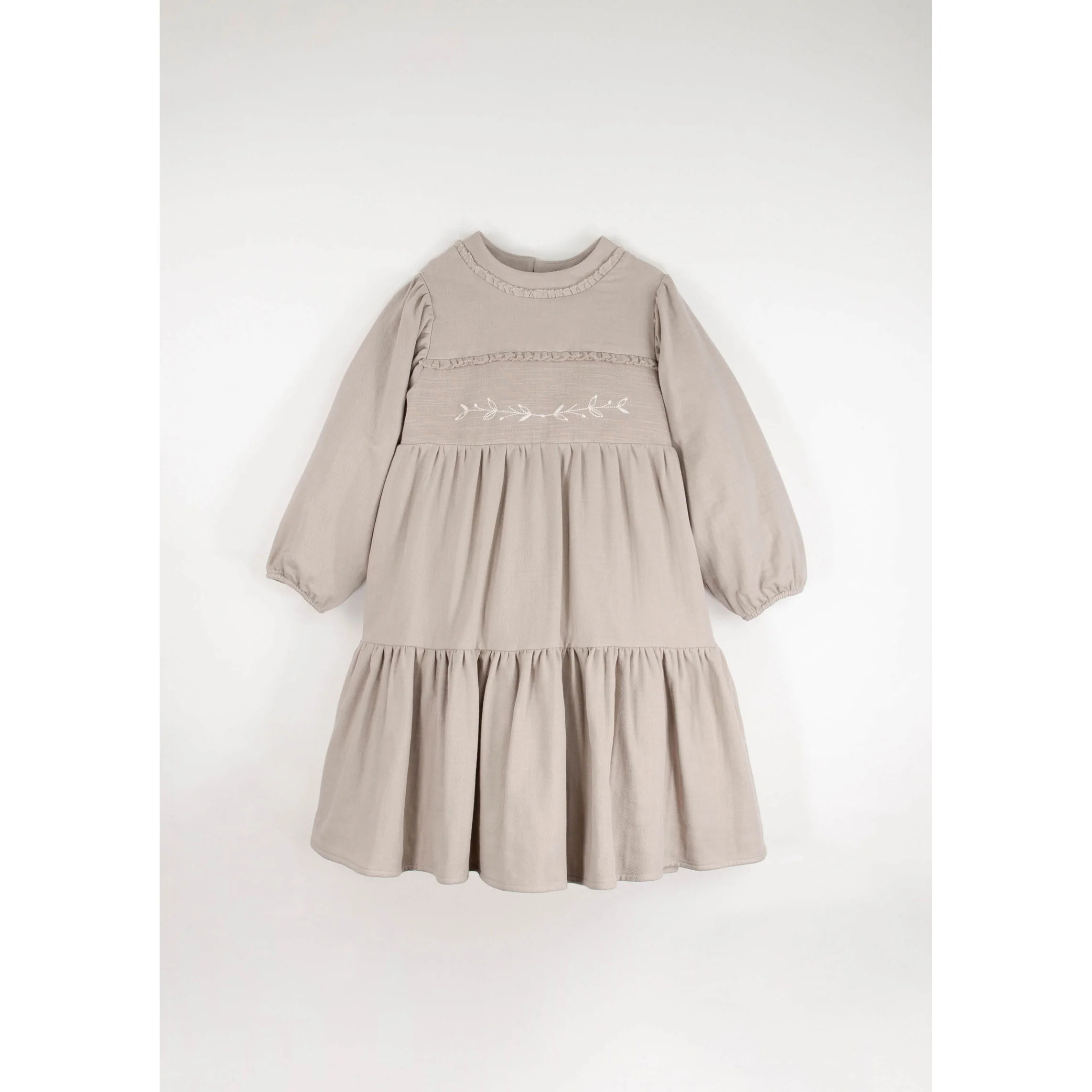 Popelin Sand Embroidered Yolk Dress
