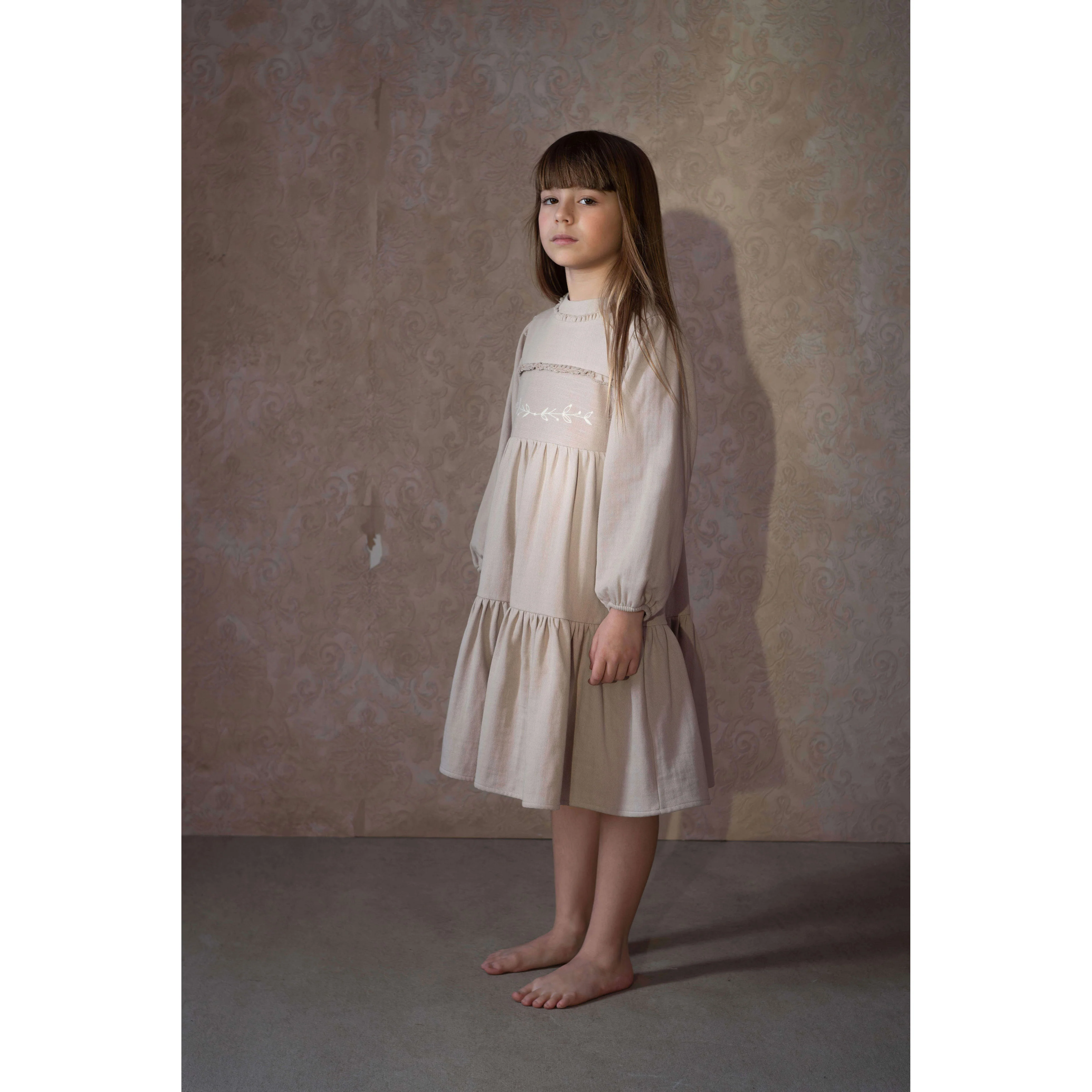 Popelin Sand Embroidered Yolk Dress - Image 2