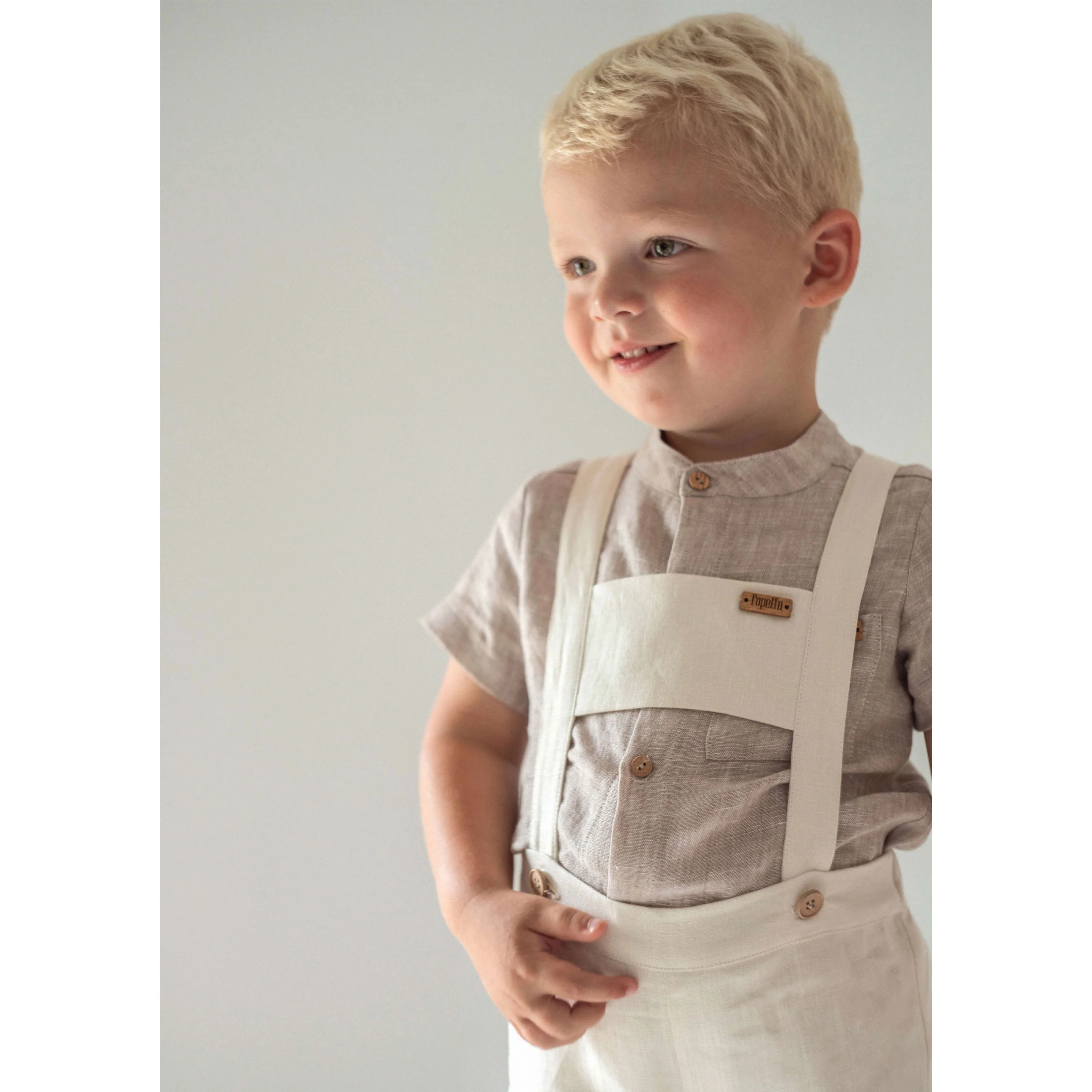 Popelin Sand Linen Shirt Romper - Image 2
