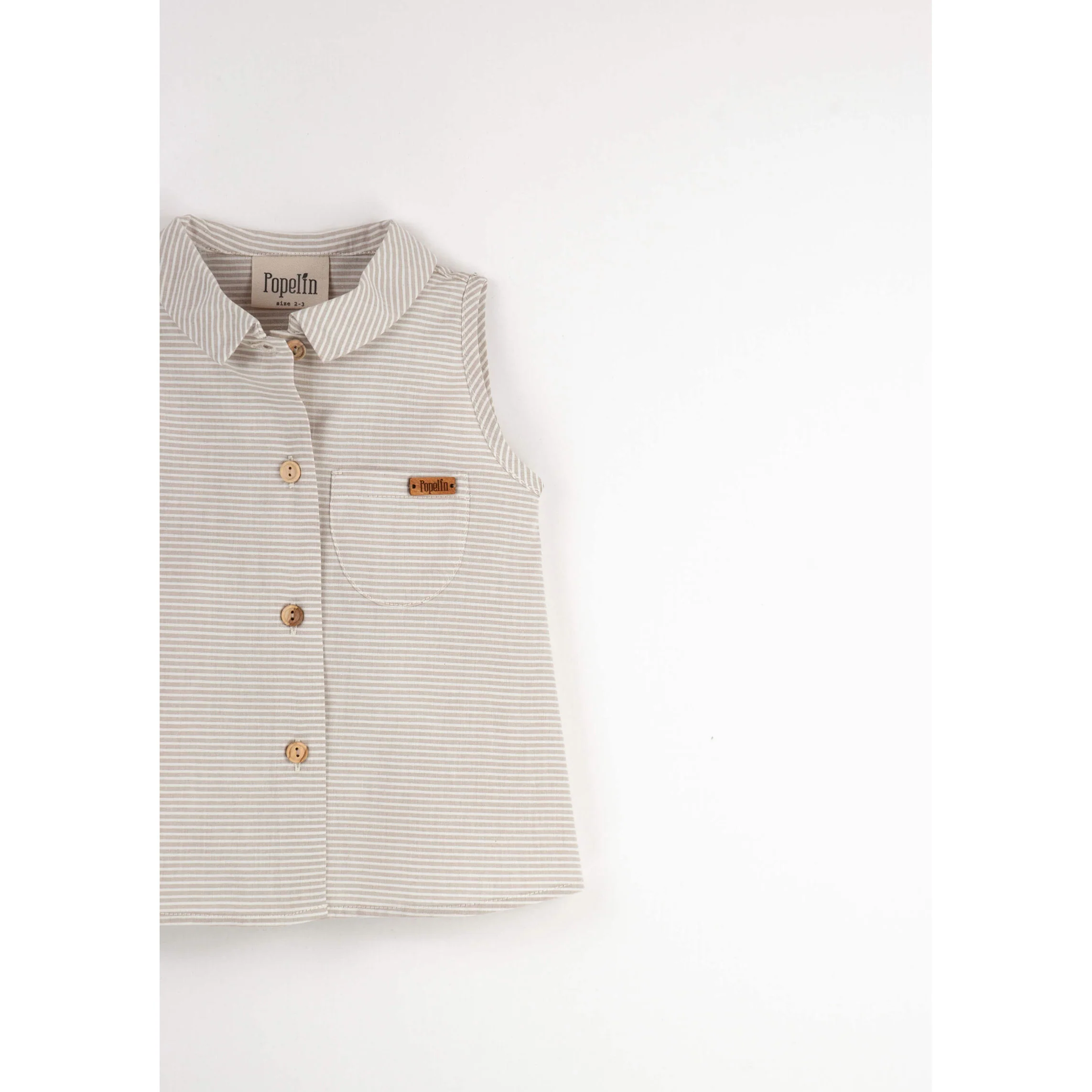 Popelin Sand Stripe Sleeveless Shirt - Image 3