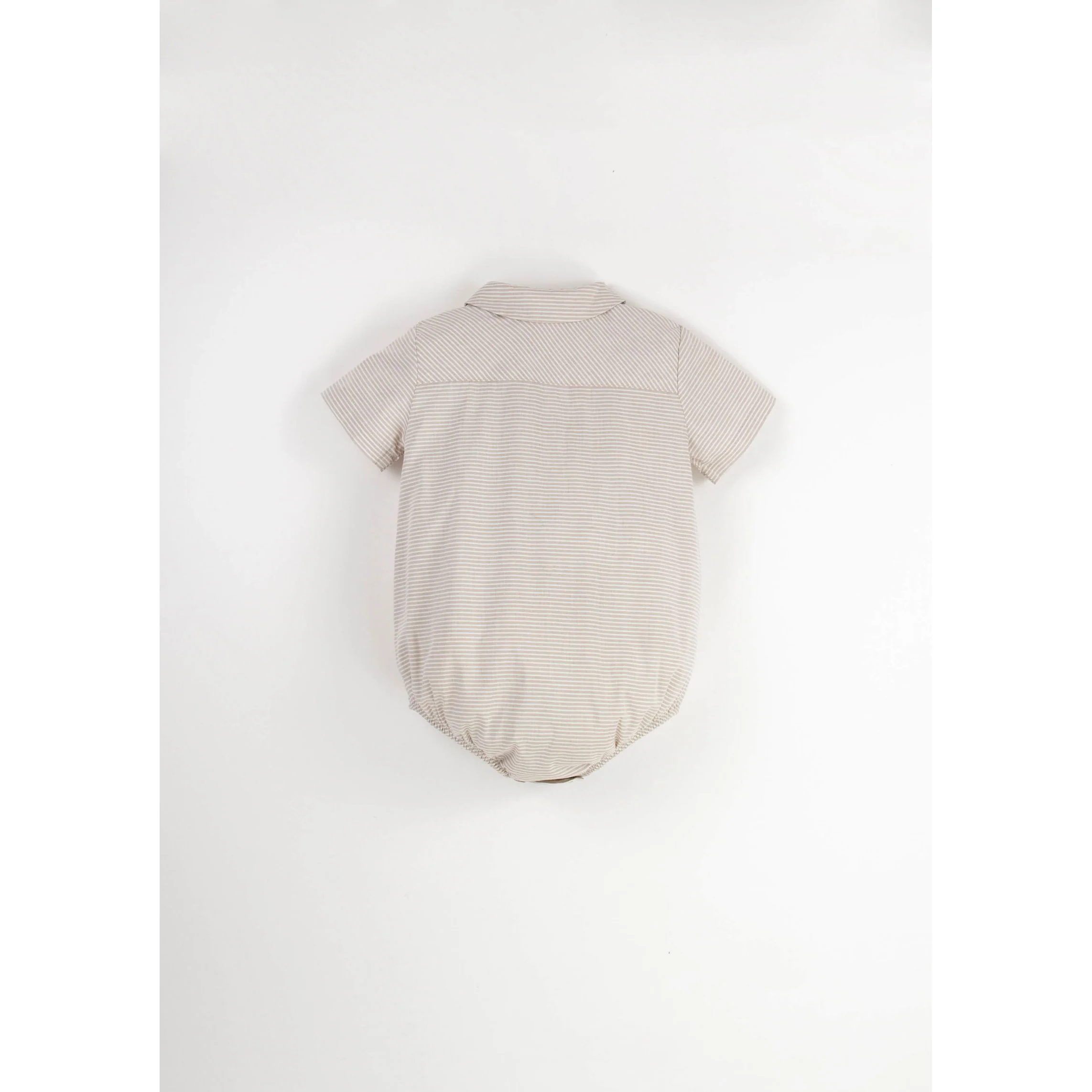 Popelin Sand Striped Shirt Collar Romper - Image 2