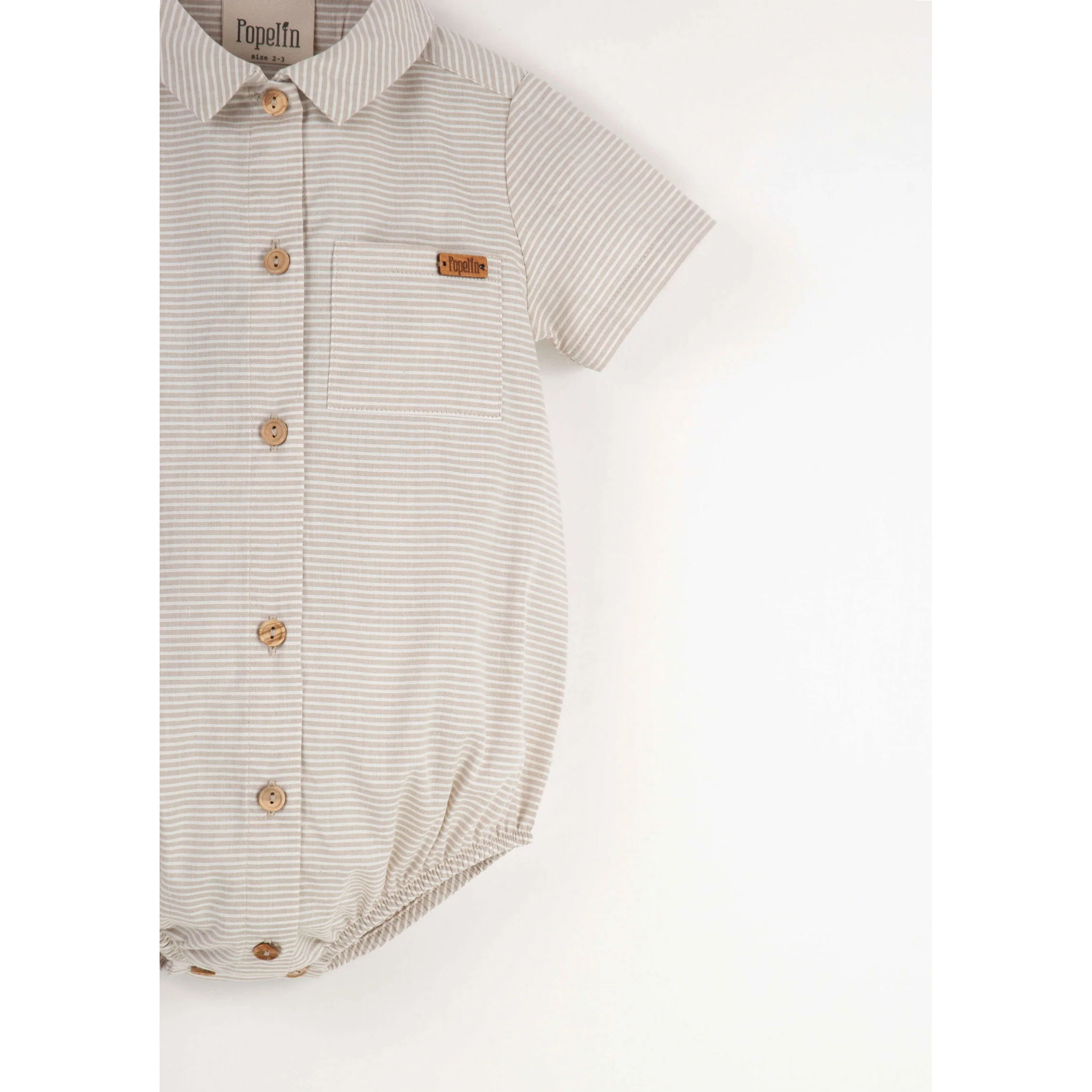 Popelin Sand Striped Shirt Collar Romper - Image 3