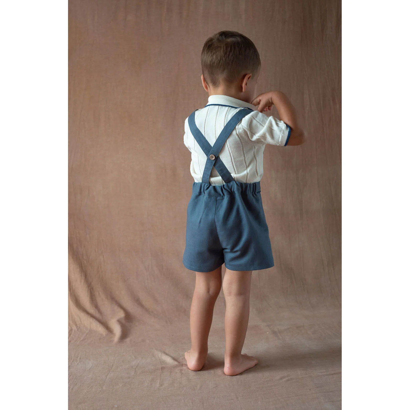 Popelin Slate Blue Linen Suspender Shorts - Image 4