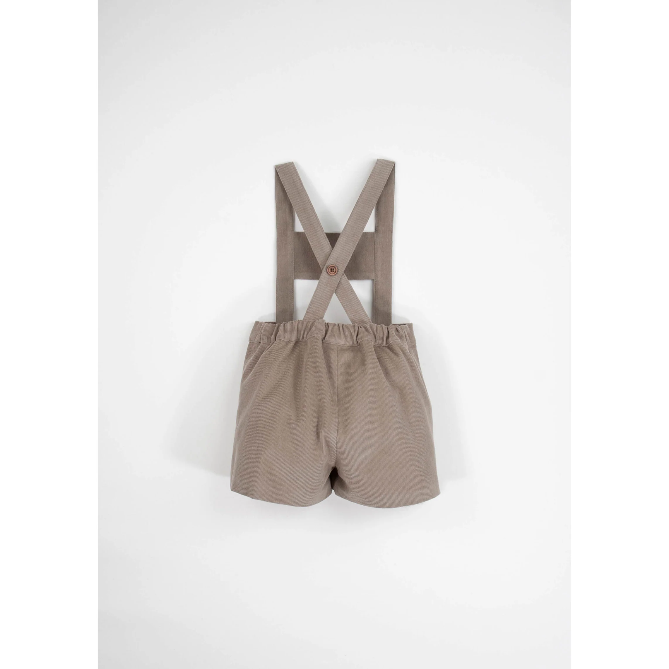 Popelin Taupe Corduroy Suspender Shorts - Image 3