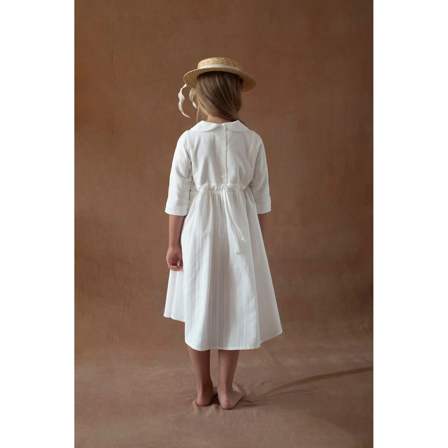 Popelin White Baby Collar Yoke Dress - Image 4