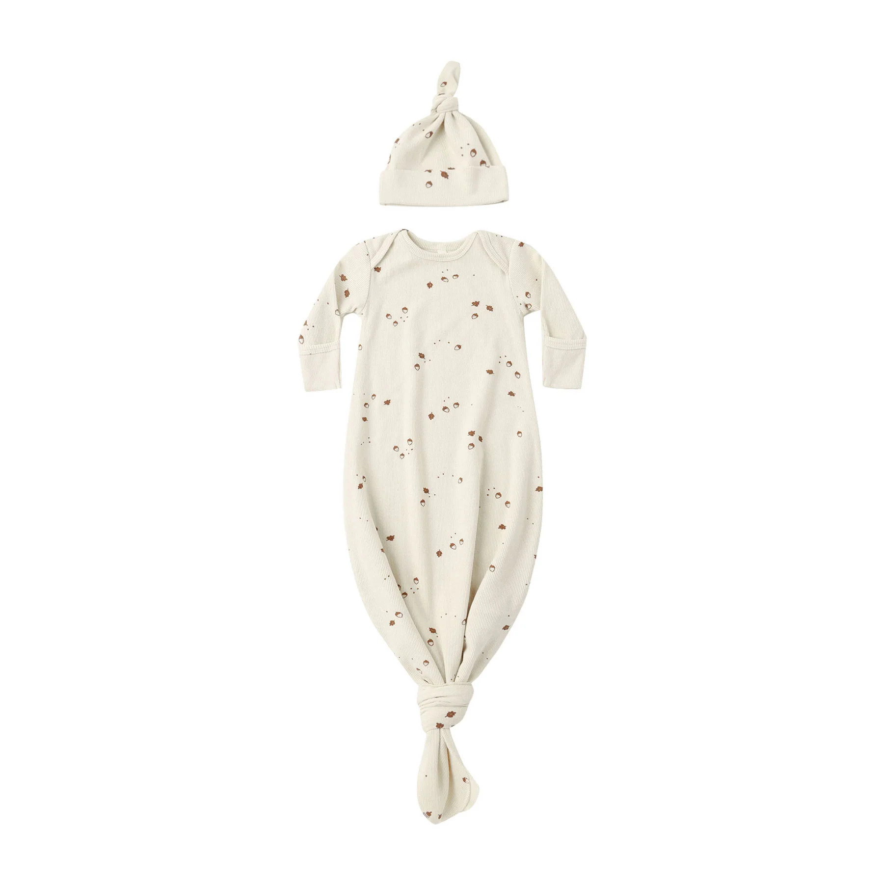 Quincy Mae Acorns Knotted Baby Gown + Hat Set