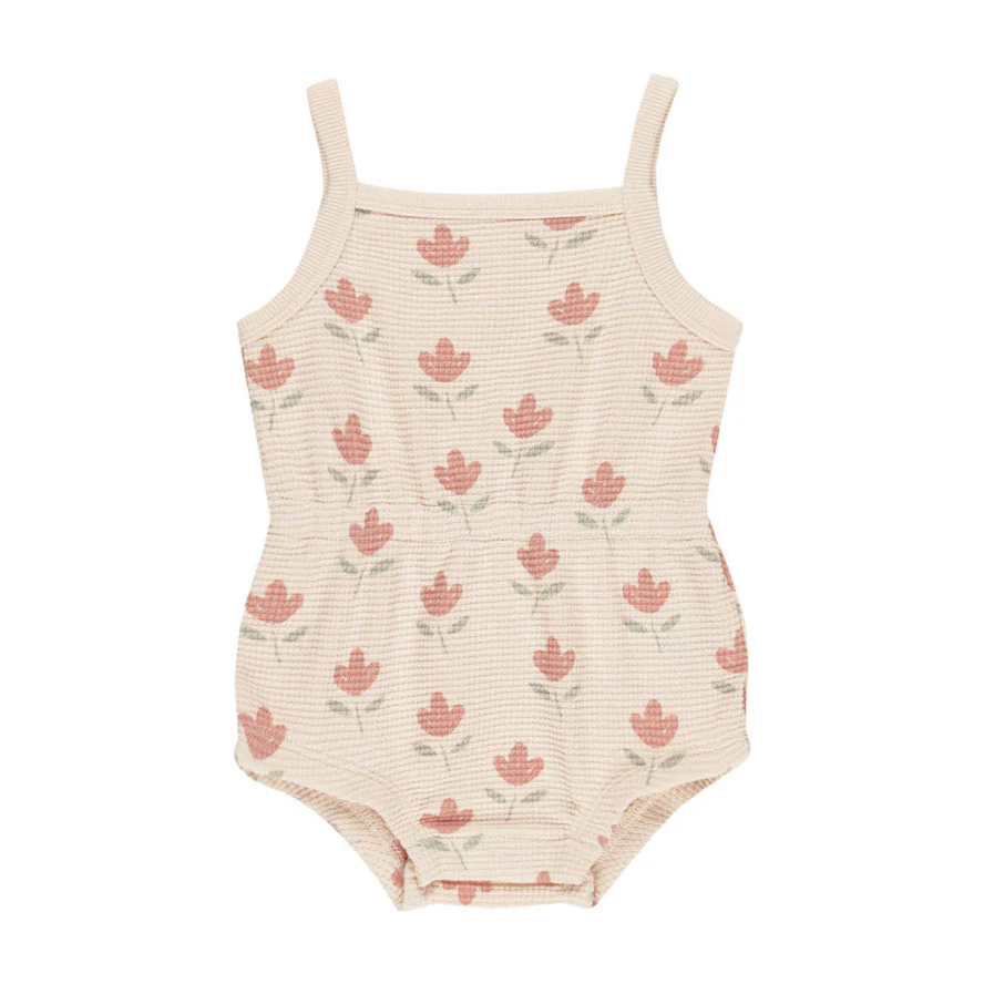 Quincy Mae Antique Tulips Waffle Cinch Romper