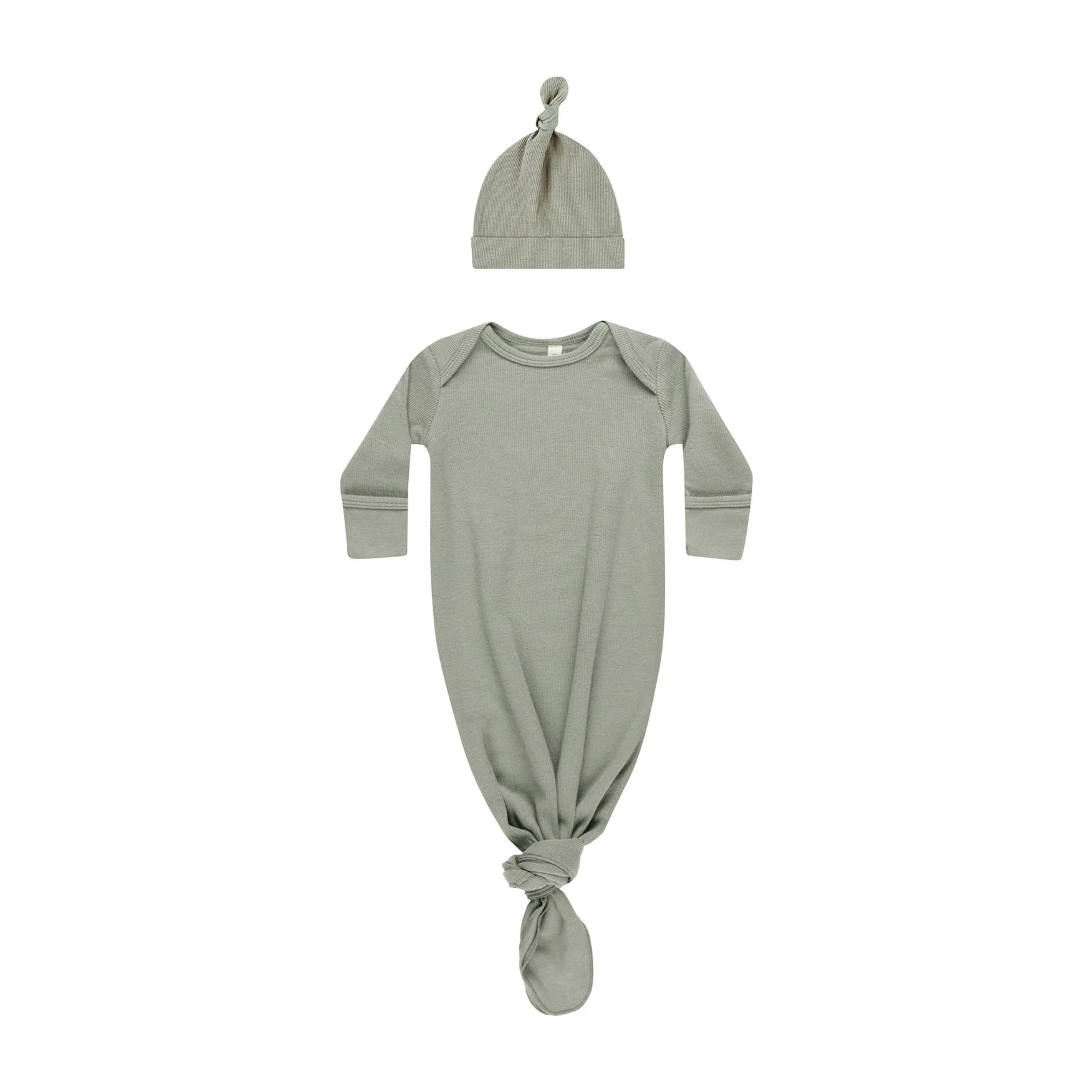 Quincy Mae Basil Knotted Baby Gown + Hat Set