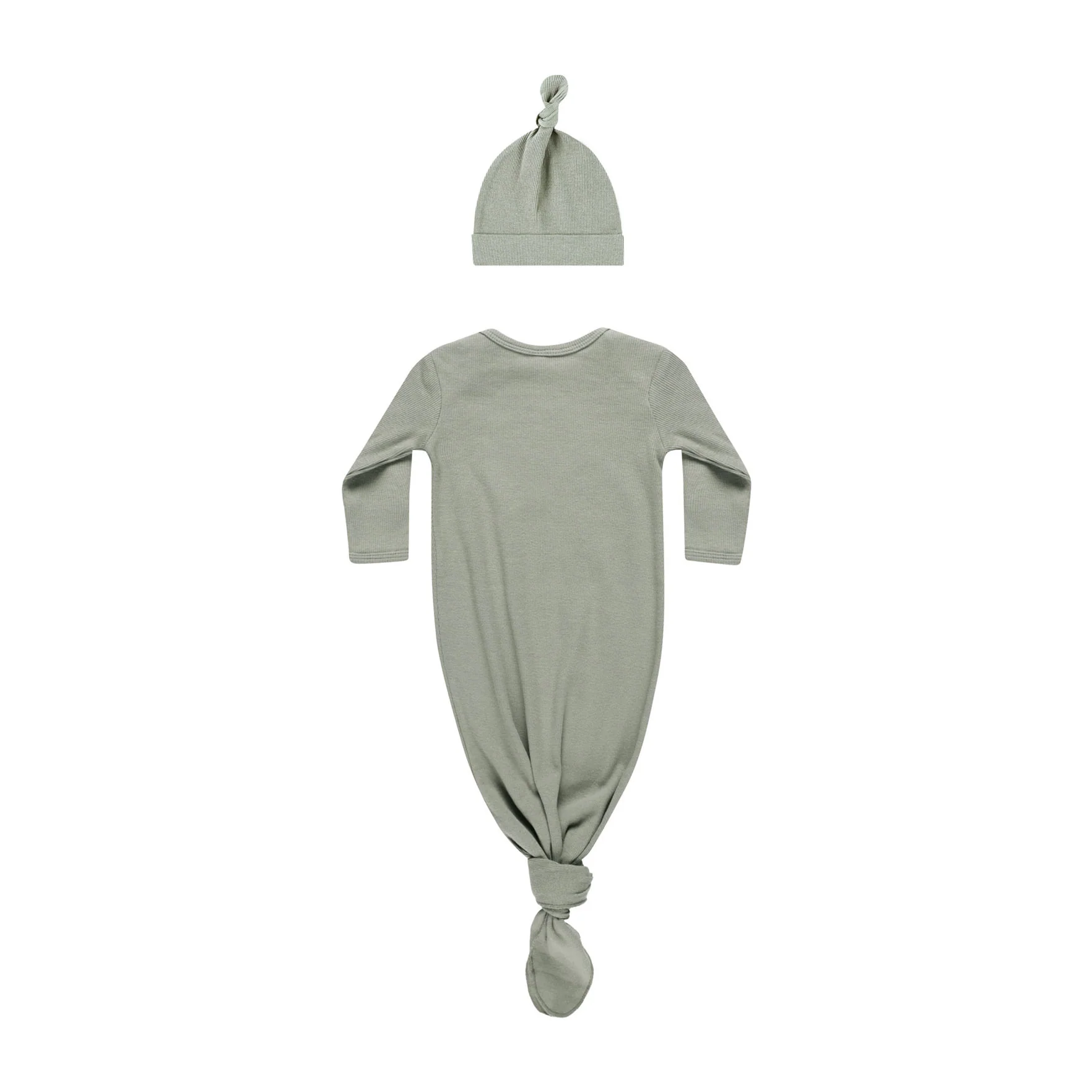 Quincy Mae Basil Knotted Baby Gown + Hat Set - Image 2