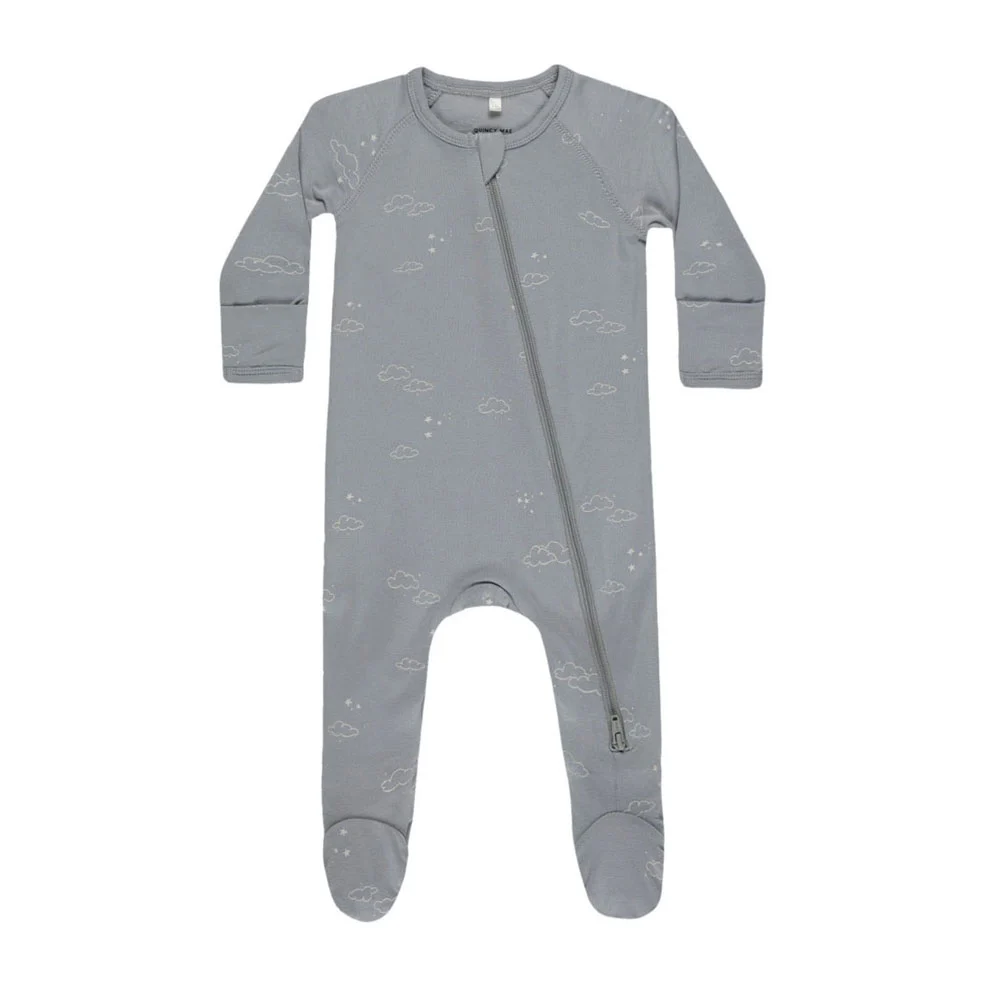 Quincy Mae Blue Clouds Bamboo Zip Footie