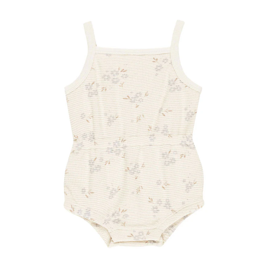 Quincy Mae Blue Ditsy Waffle Cinch Romper