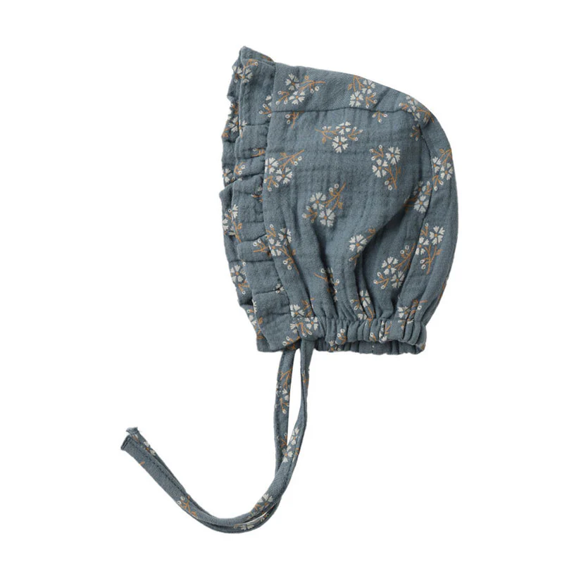 Quincy Mae Blue Ditsy Woven Ruffle Bonnet