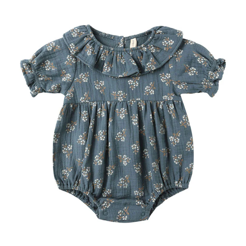 Quincy Mae Blue Floral Collared Romper