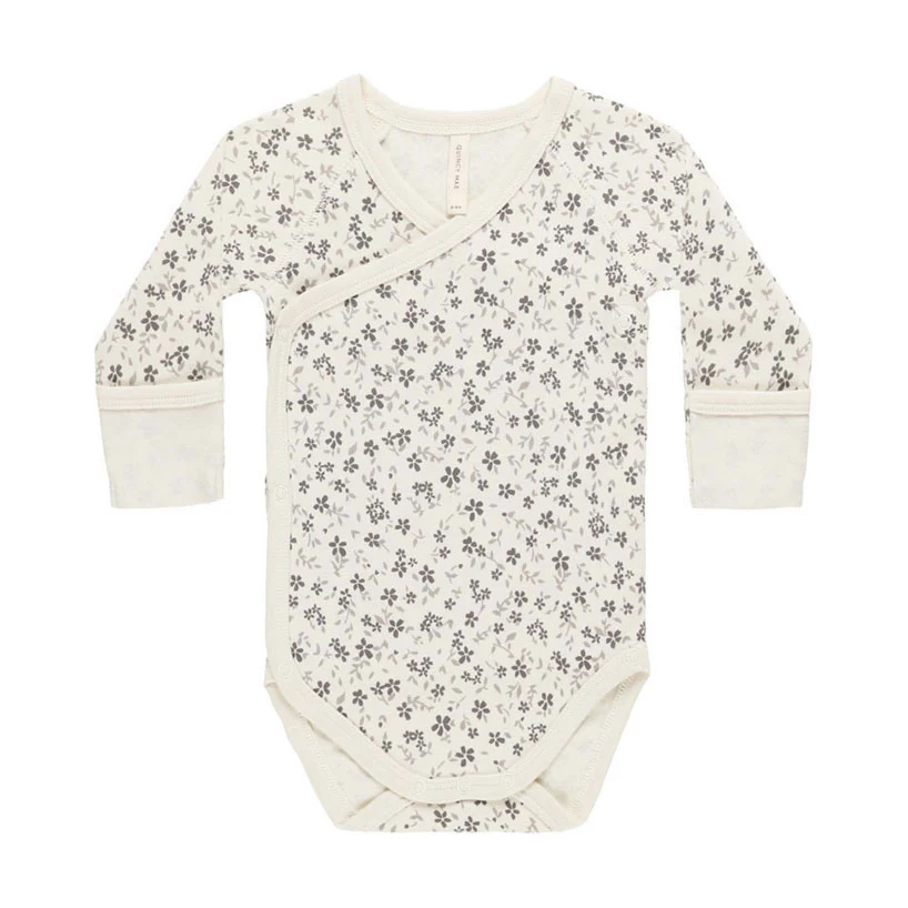 Quincy Mae Blue Floral Side Snap Bodysuit