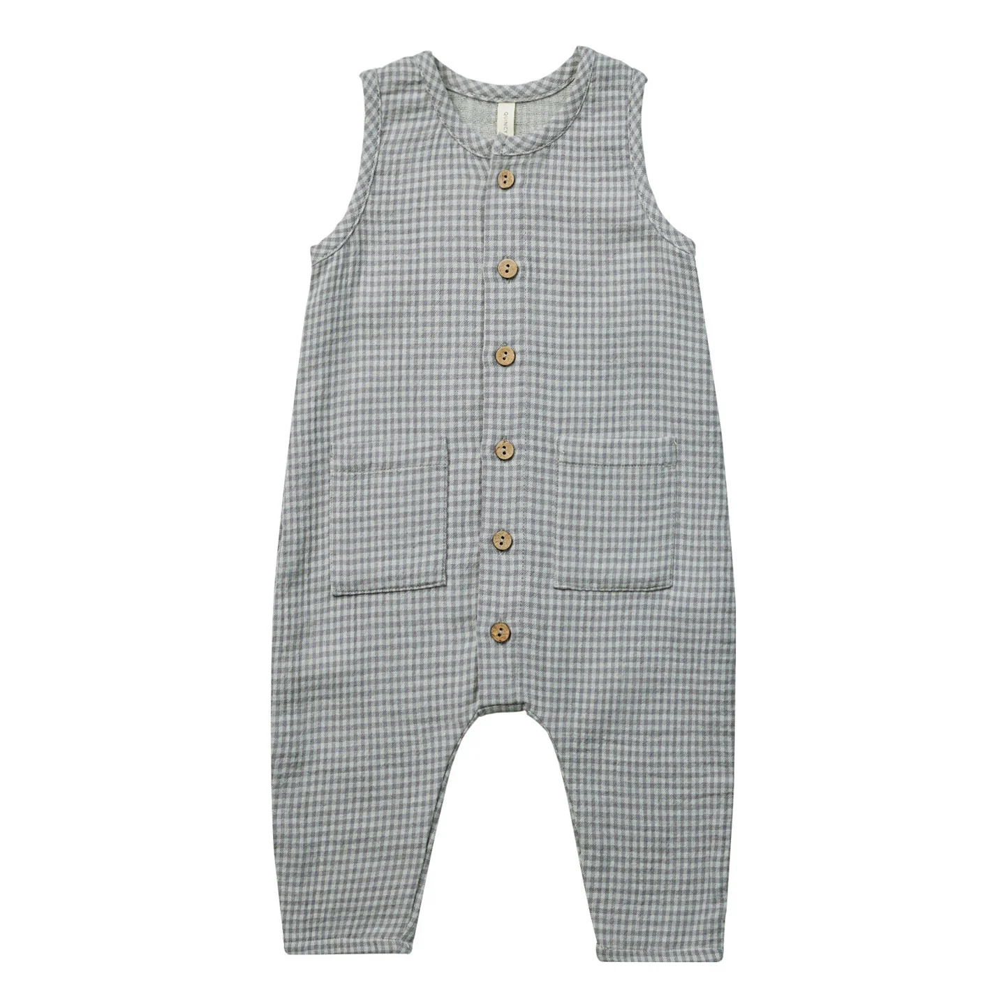 Quincy Mae Blue Gingham Sleeveless Pocketed Jumpsuit