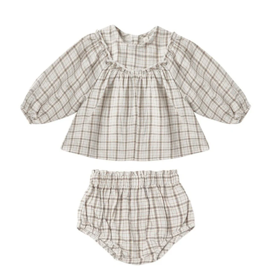 Quincy Mae Blue Plaid Mia Top + Bloomer Set