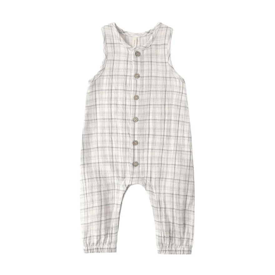 Quincy Mae Blue Plaid Woven Jumpsuit