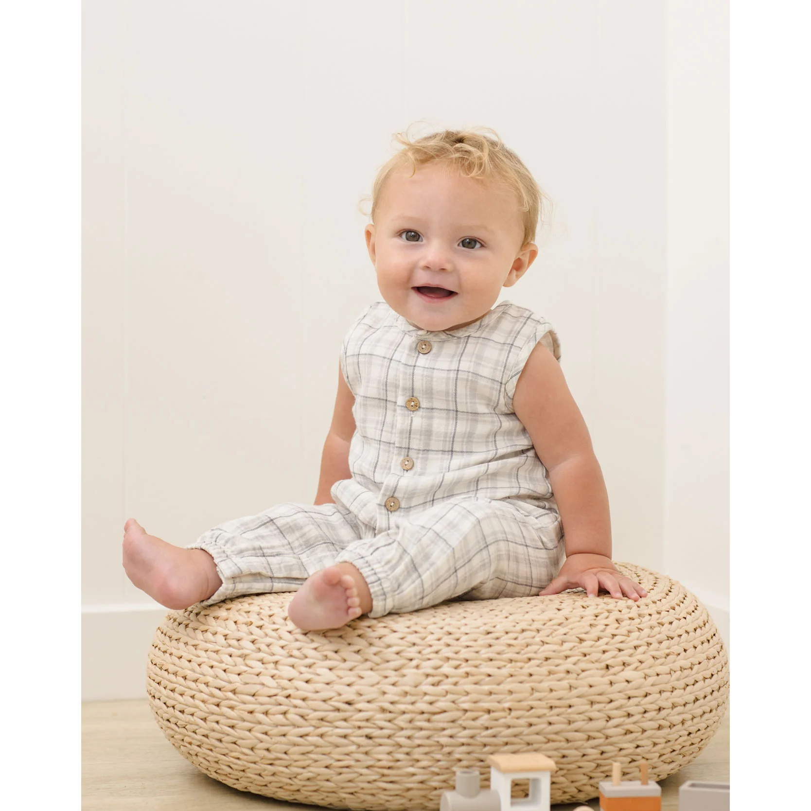 Quincy Mae Blue Plaid Woven Jumpsuit - Image 2