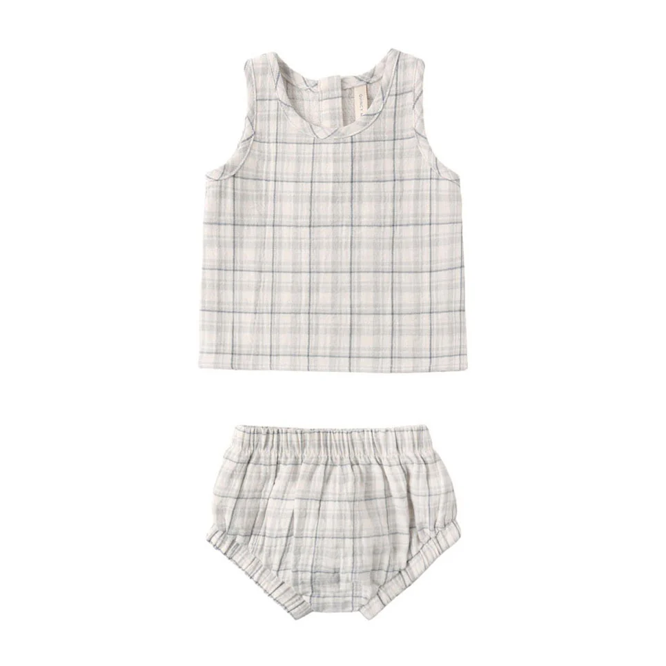 Quincy Mae Blue Plaid Woven Tank Set