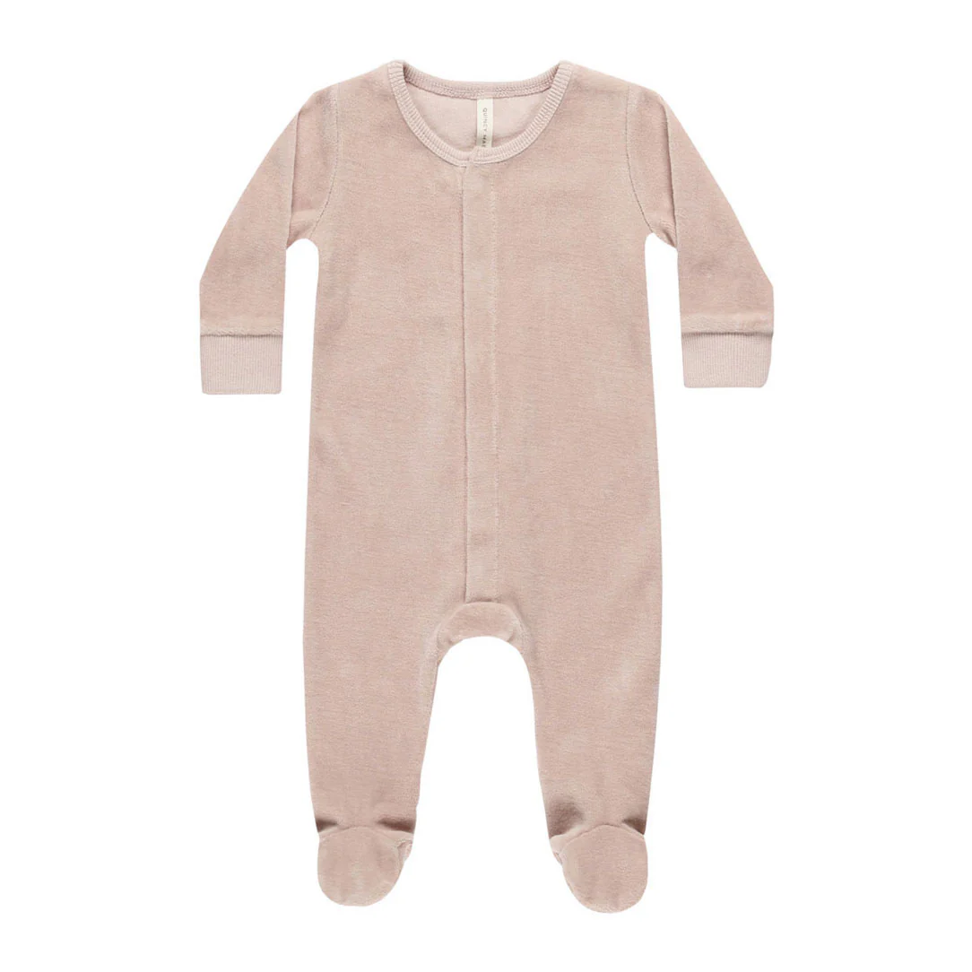 Quincy Mae Blush Velour Hidden Snap Footie