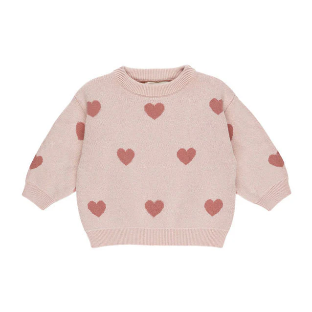 Quincy Mae Bubble Gum Heart Knit Sweater