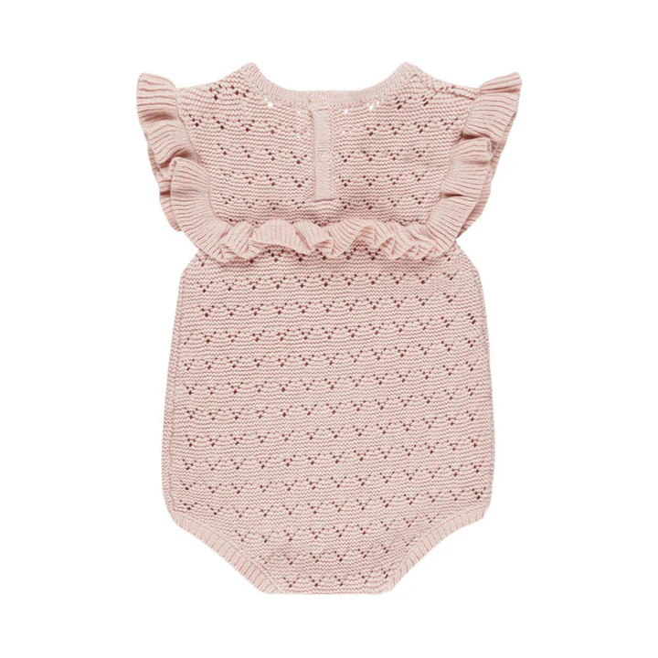 Quincy Mae Bubble Gum  Pointelle Ruffle Romper - Image 2