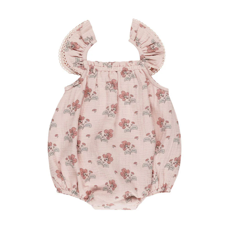 Quincy Mae Bubble Gum Vintage Floral Bonnie Romper