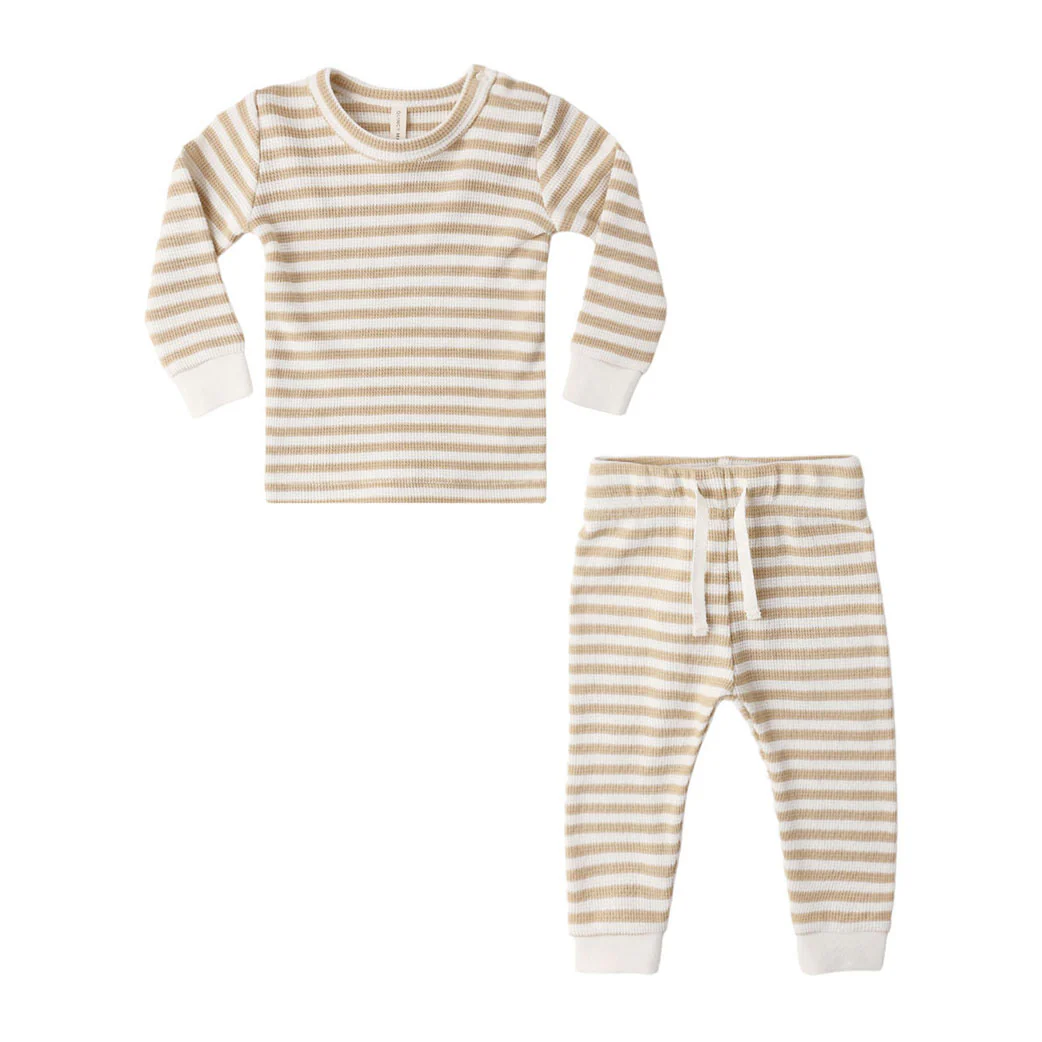 Quincy Mae Butterscotch Stripe Waffle Top Pant Set