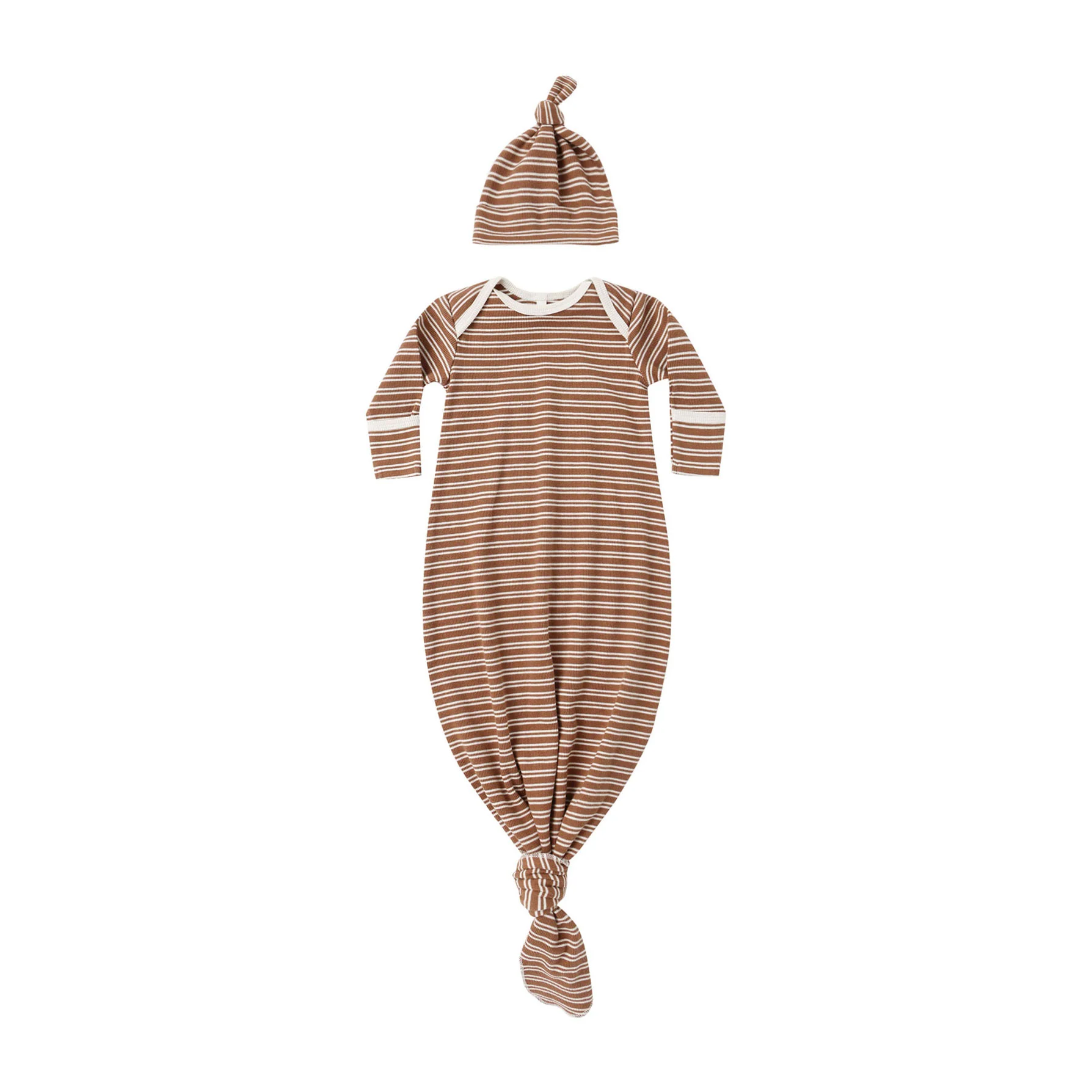 Quincy Mae Cedar Micro Stripe Knotted Baby Gown + Hat Set