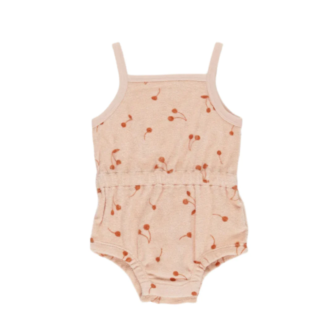 Quincy Mae Cherries Terry Cinch Romper