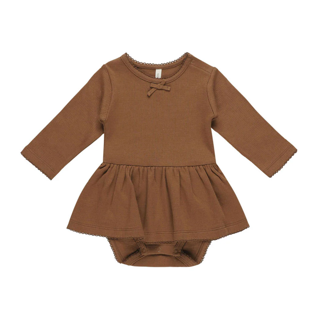 Quincy Mae Cinnamon Pointelle Skirted Bodysuit