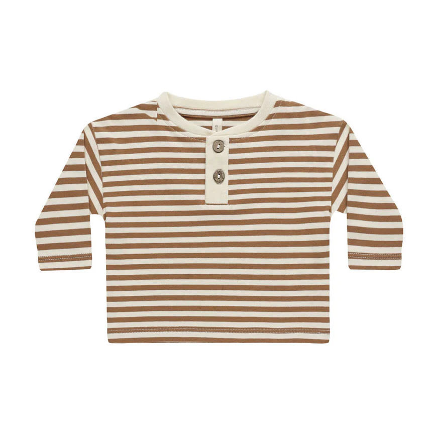 Quincy Mae Cinnamon Stripe Long Sleeve Henley Tee