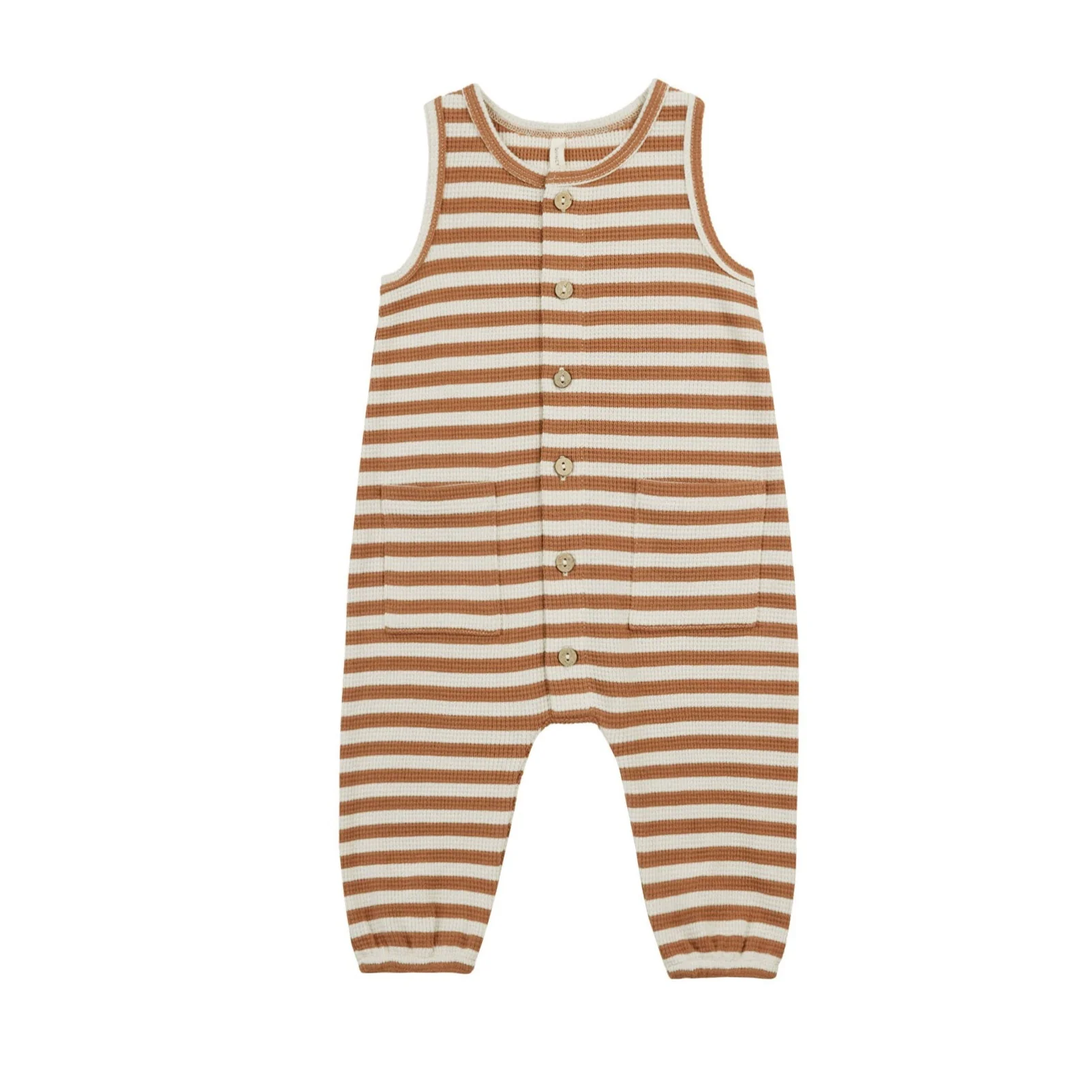 Quincy Mae Clay Stripe Waffle Jumpsuit