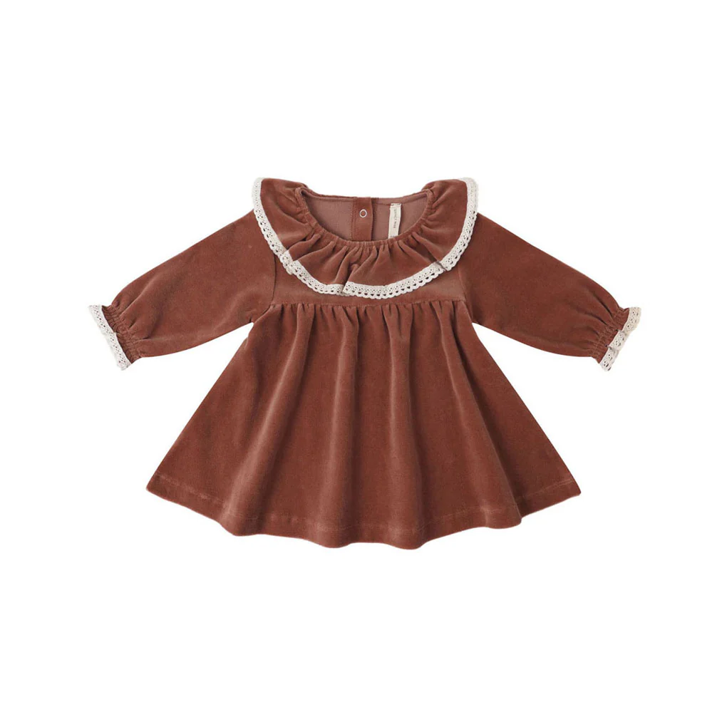Quincy Mae Cranberry Velour Baby Dress