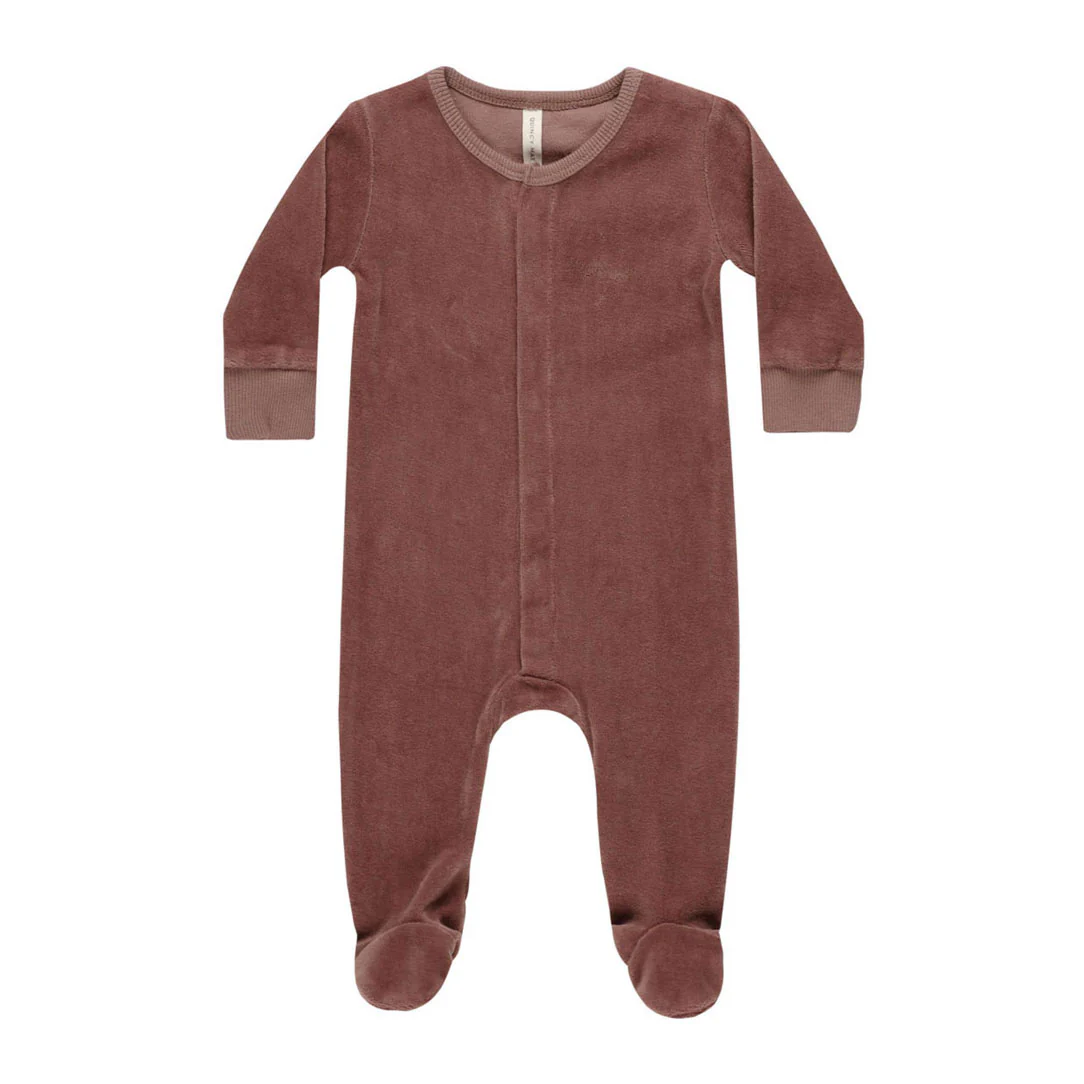 Quincy Mae Cranberry Velour Hidden Snap Footie