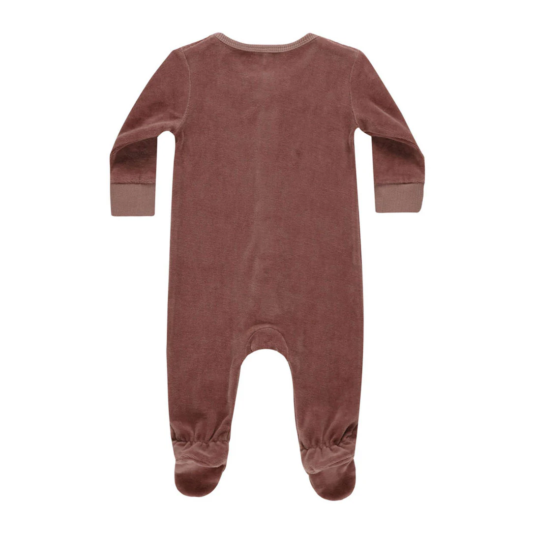 Quincy Mae Cranberry Velour Hidden Snap Footie - Image 2