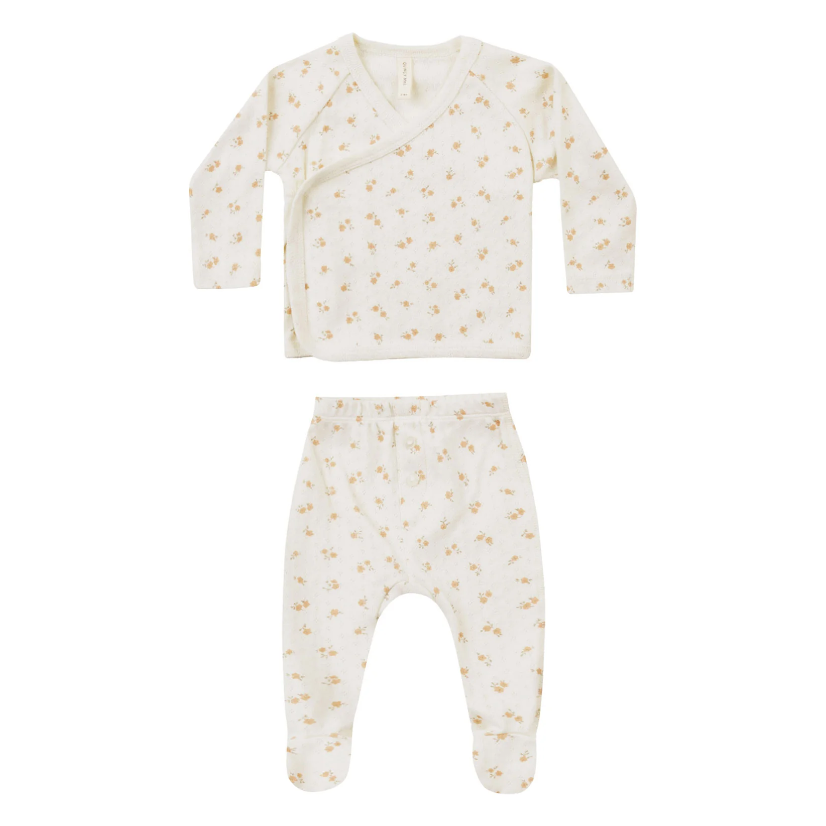 Quincy Mae Ditsy Melon Pointelle Wrap Top + Footed Pant