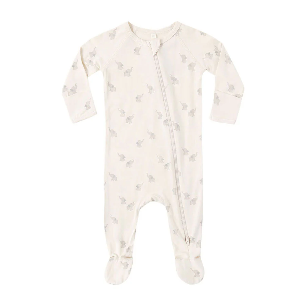 Quincy Mae Elephants Bamboo Zip Footie